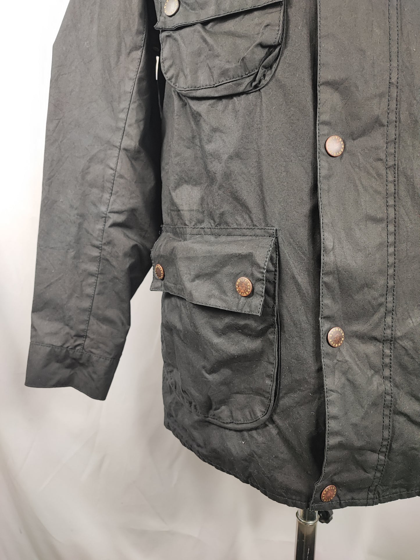 Barbour International Uomo Nero Slim Large Man Black Motorcycle waxed Jacket Size Large