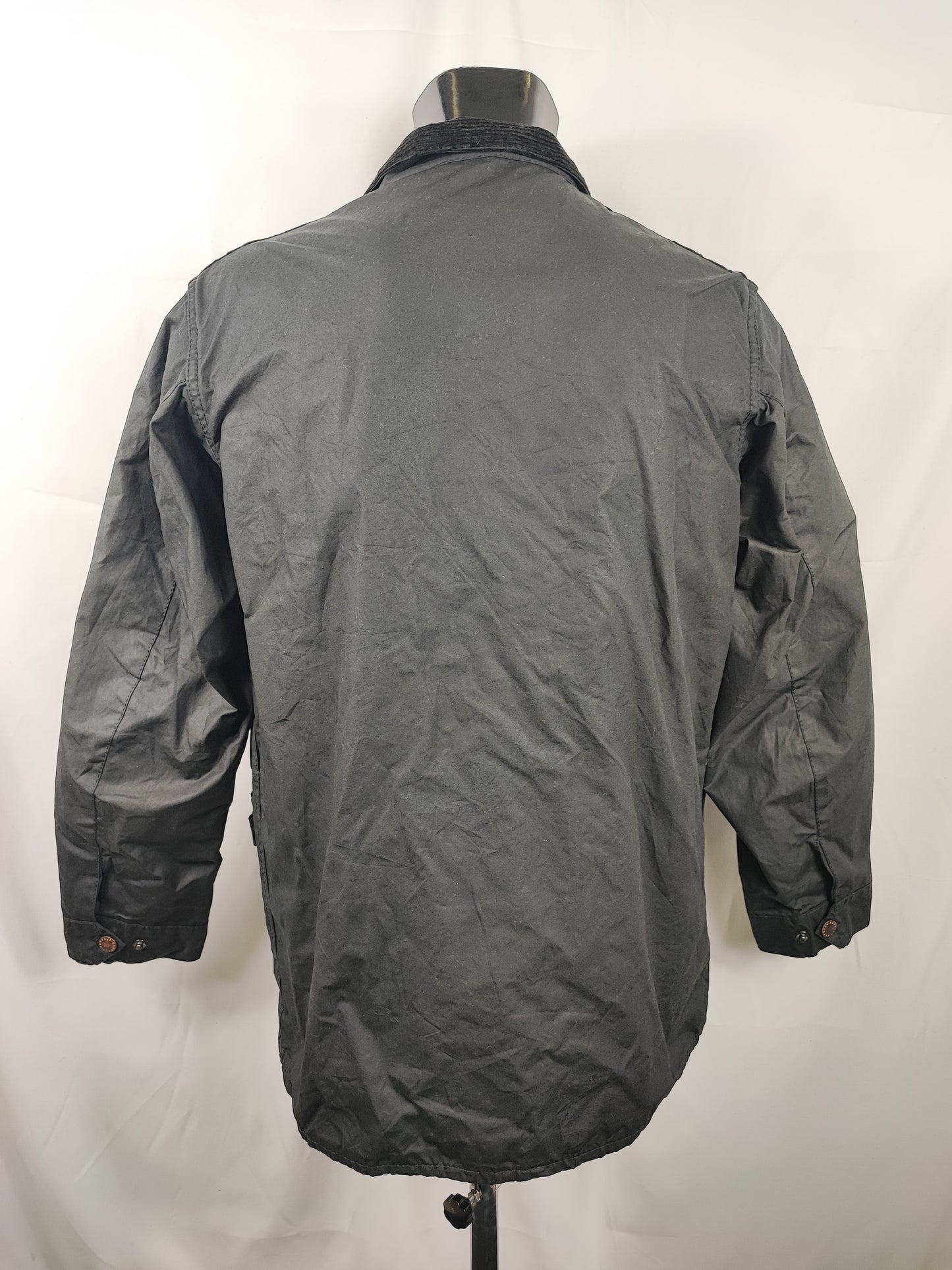 Barbour International Uomo Nero Slim Large Man Black Motorcycle waxed Jacket Size Large