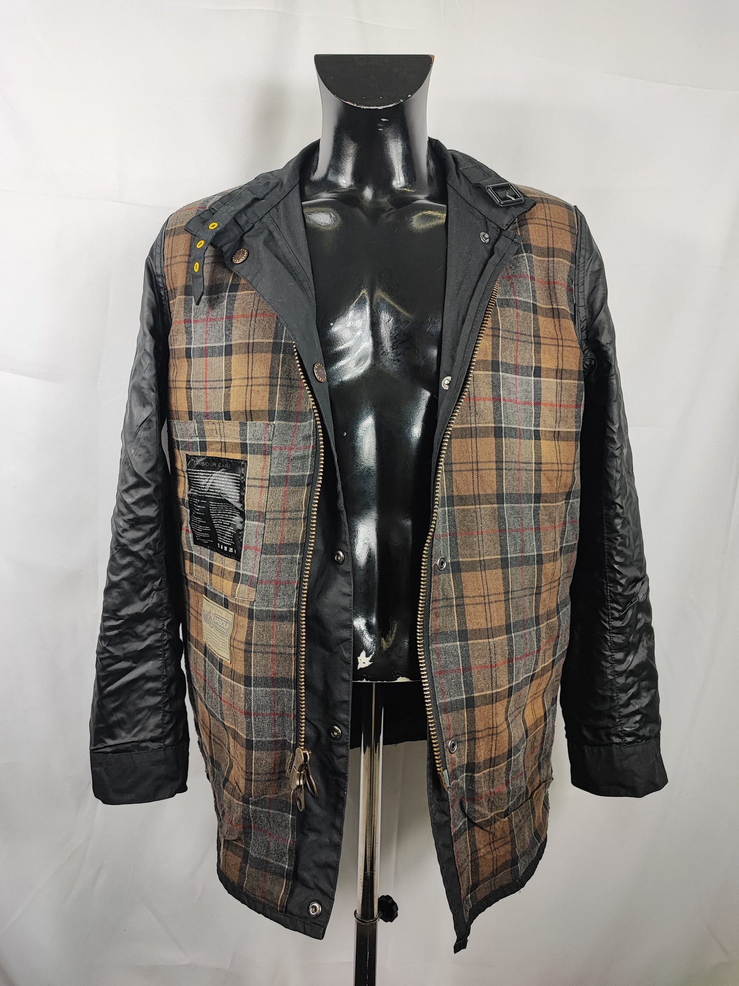 Barbour International Uomo Nero Slim Large Man Black Motorcycle waxed Jacket Size Large