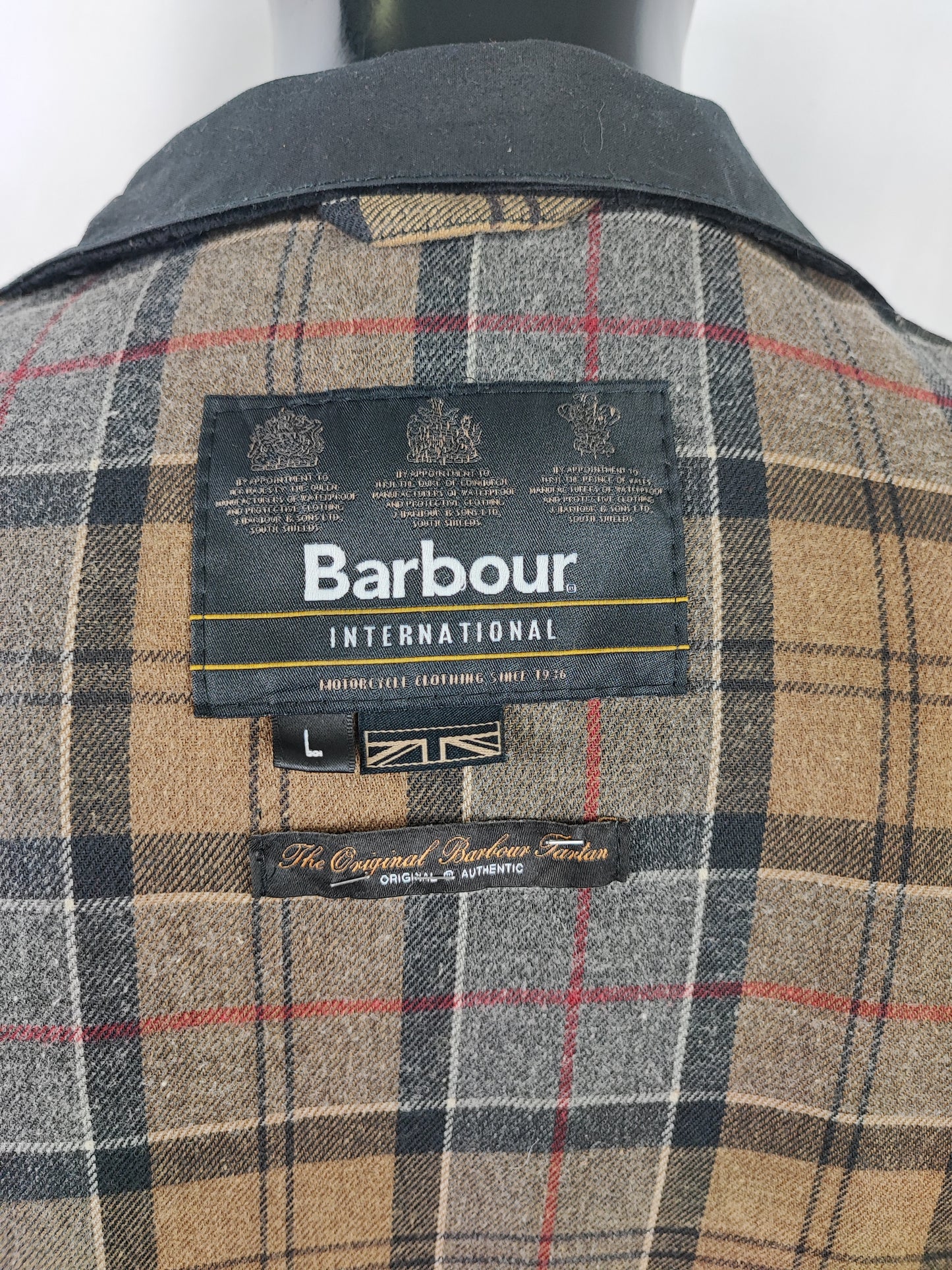 Barbour International Uomo Nero Slim Large Man Black Motorcycle waxed Jacket Size Large