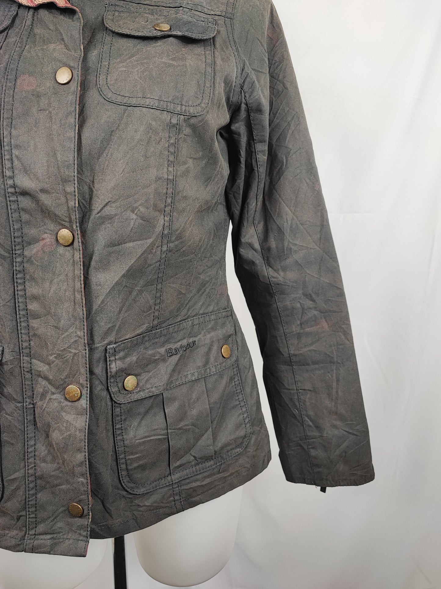 Barbour Morris da donna cerato Nero Small Uk10 - Lady Black Wax Ruskin Morris Jacket size Uk10 Small