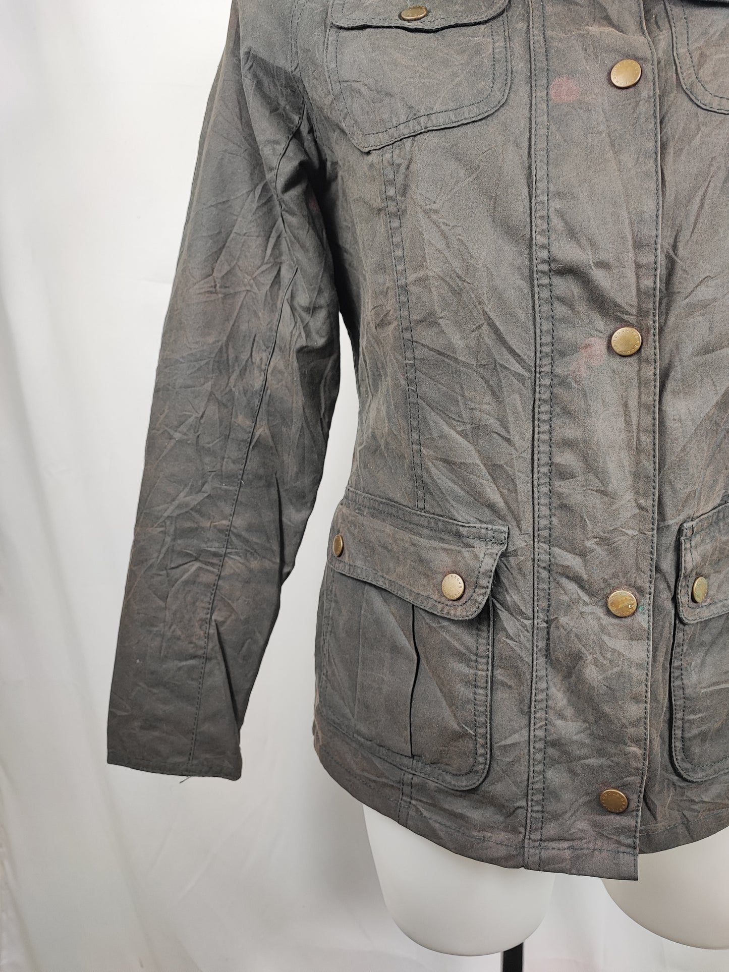 Barbour Morris da donna cerato Nero Small Uk10 - Lady Black Wax Ruskin Morris Jacket size Uk10 Small