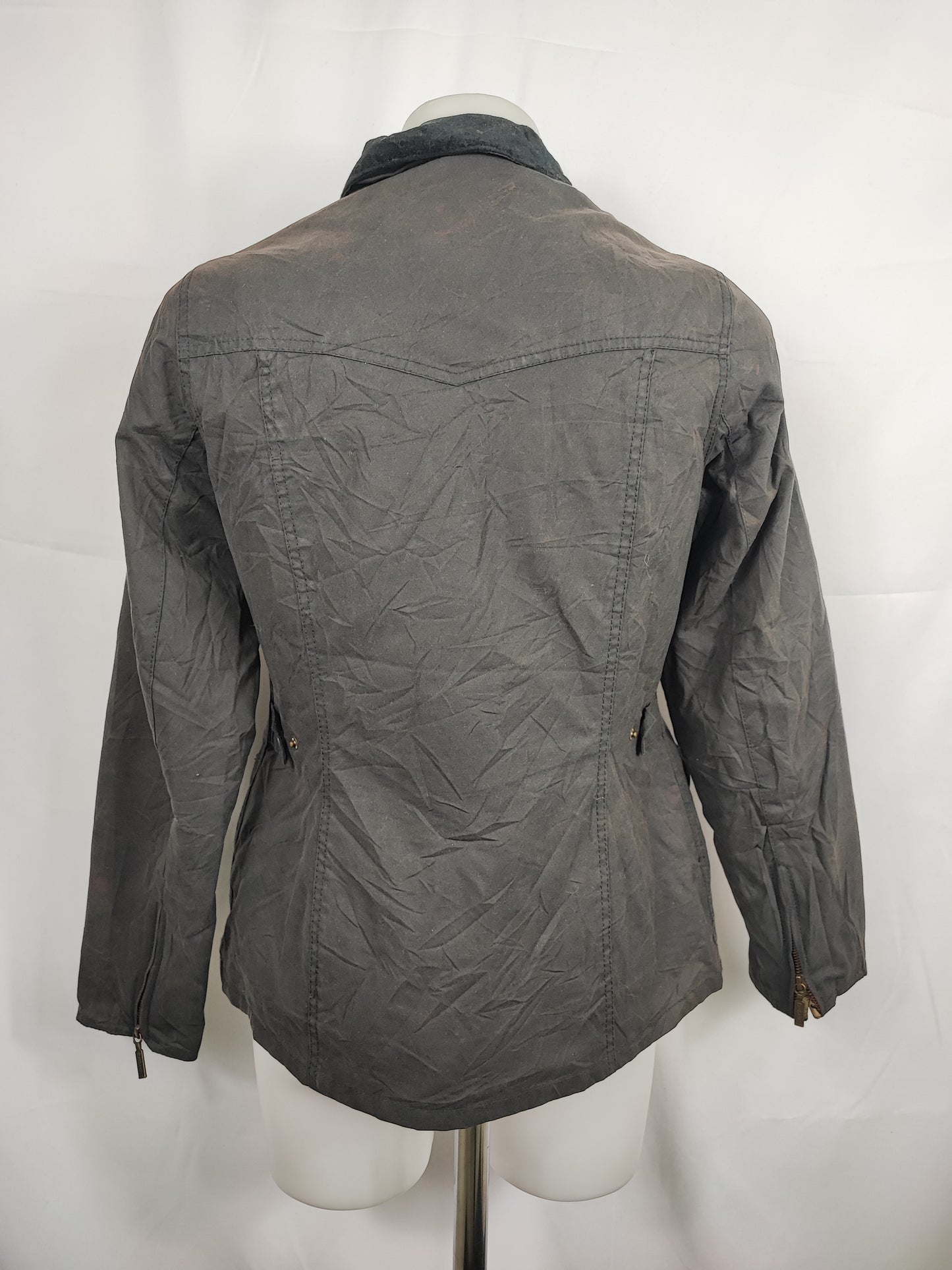Barbour Morris da donna cerato Nero Small Uk10 - Lady Black Wax Ruskin Morris Jacket size Uk10 Small