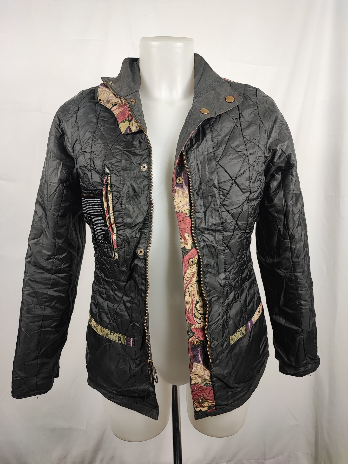 Barbour Morris da donna cerato Nero Small Uk10 - Lady Black Wax Ruskin Morris Jacket size Uk10 Small