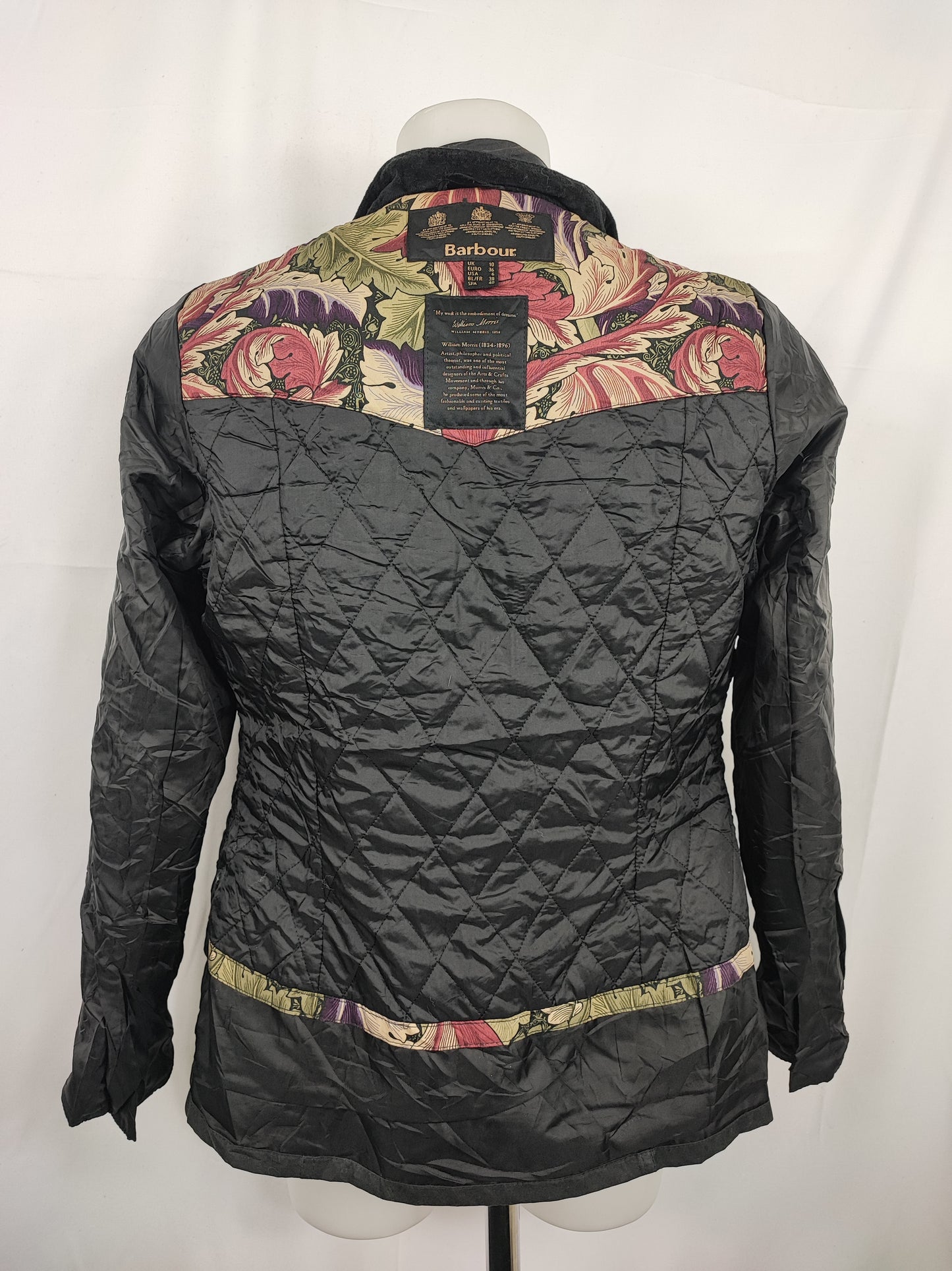 Barbour Morris da donna cerato Nero Small Uk10 - Lady Black Wax Ruskin Morris Jacket size Uk10 Small