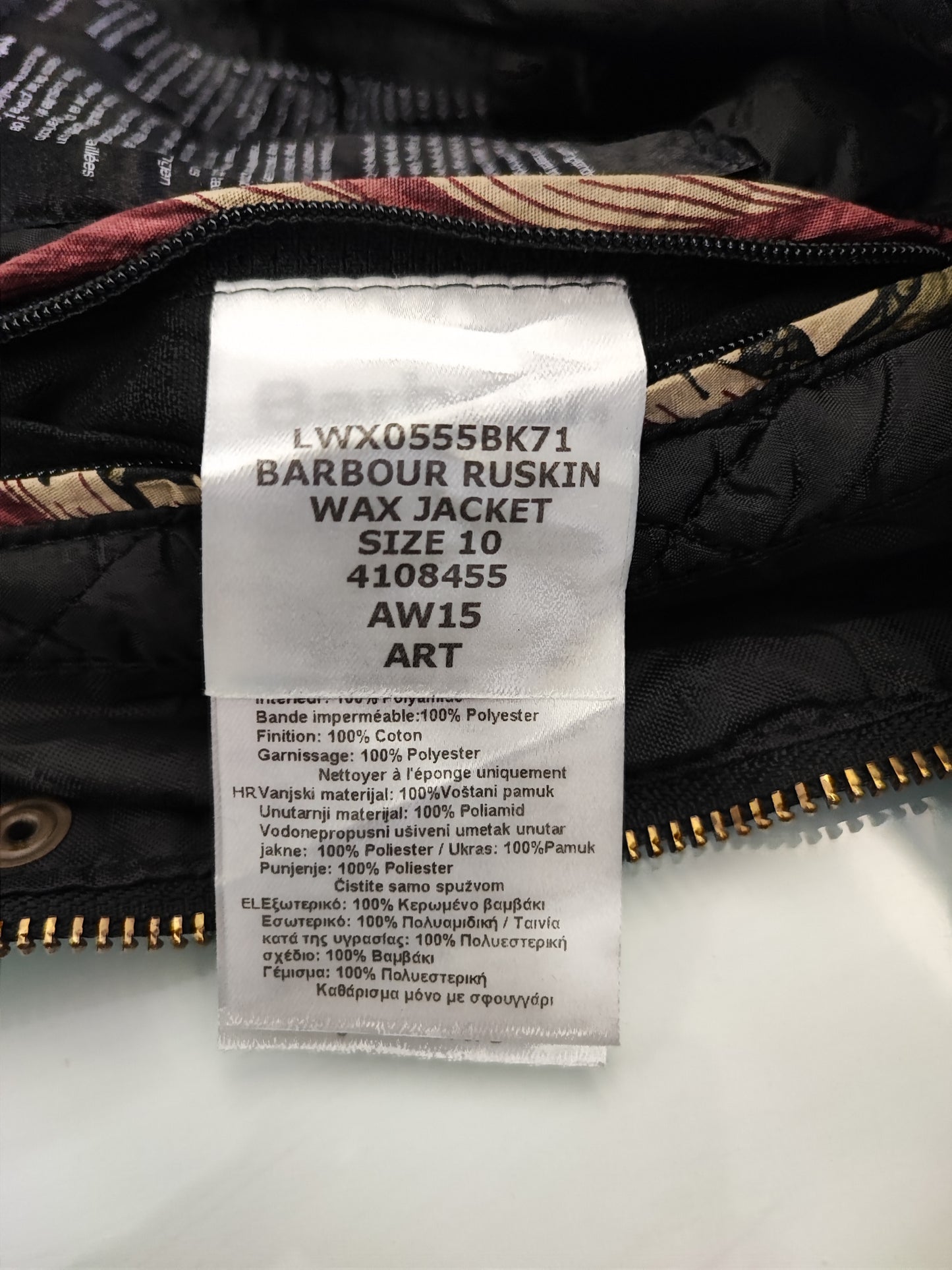Barbour Morris da donna cerato Nero Small Uk10 - Lady Black Wax Ruskin Morris Jacket size Uk10 Small
