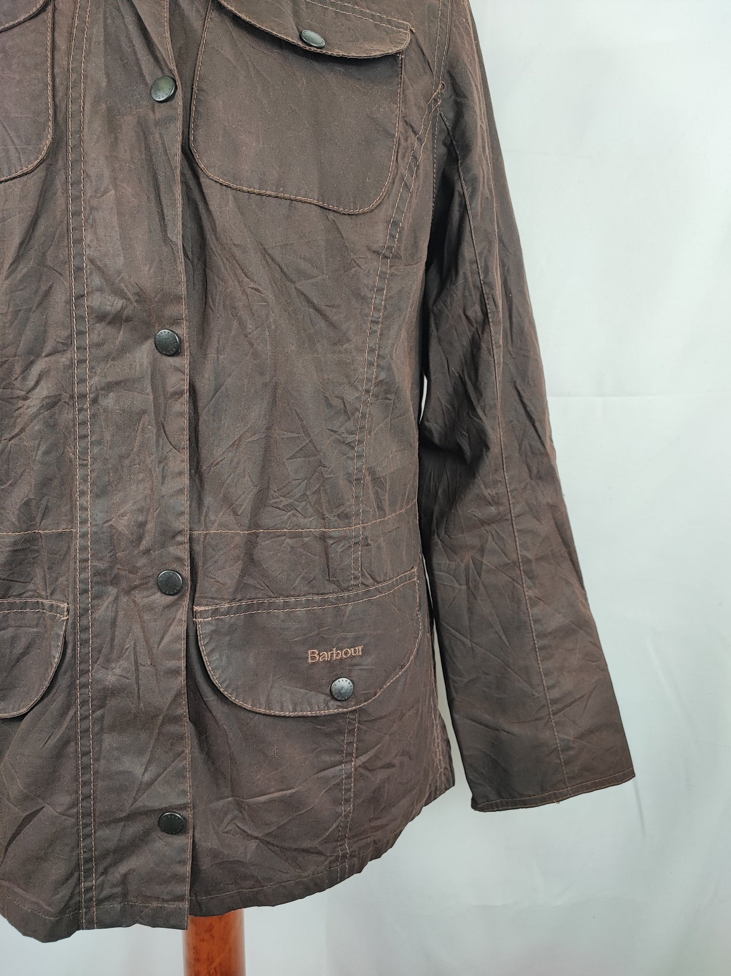 Giacca Barbour marrone cerata da donna Small Uk10 Lady brown Lighweight Sapper Jacket 10