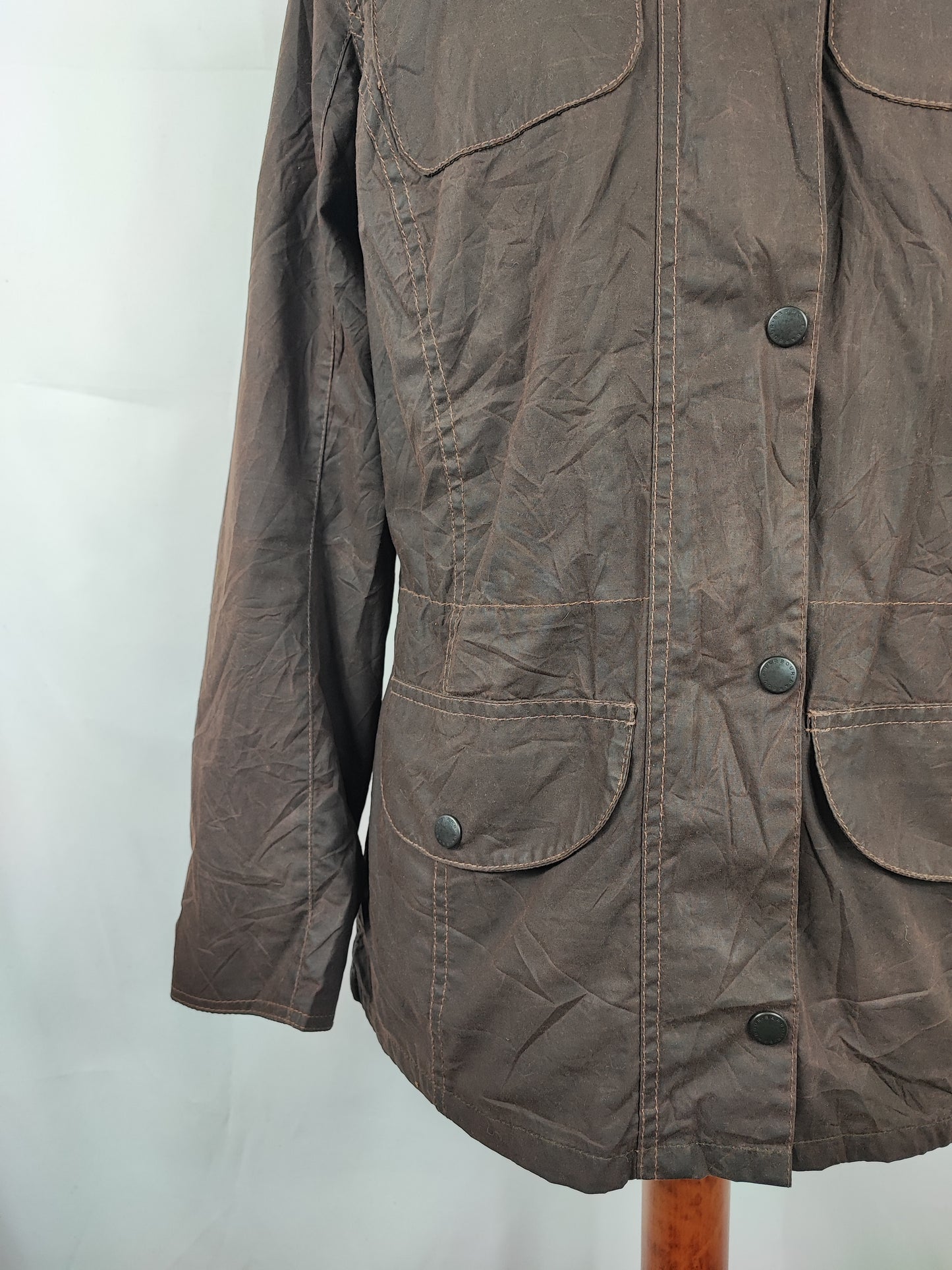 Giacca Barbour marrone cerata da donna Small Uk10 Lady brown Lighweight Sapper Jacket 10