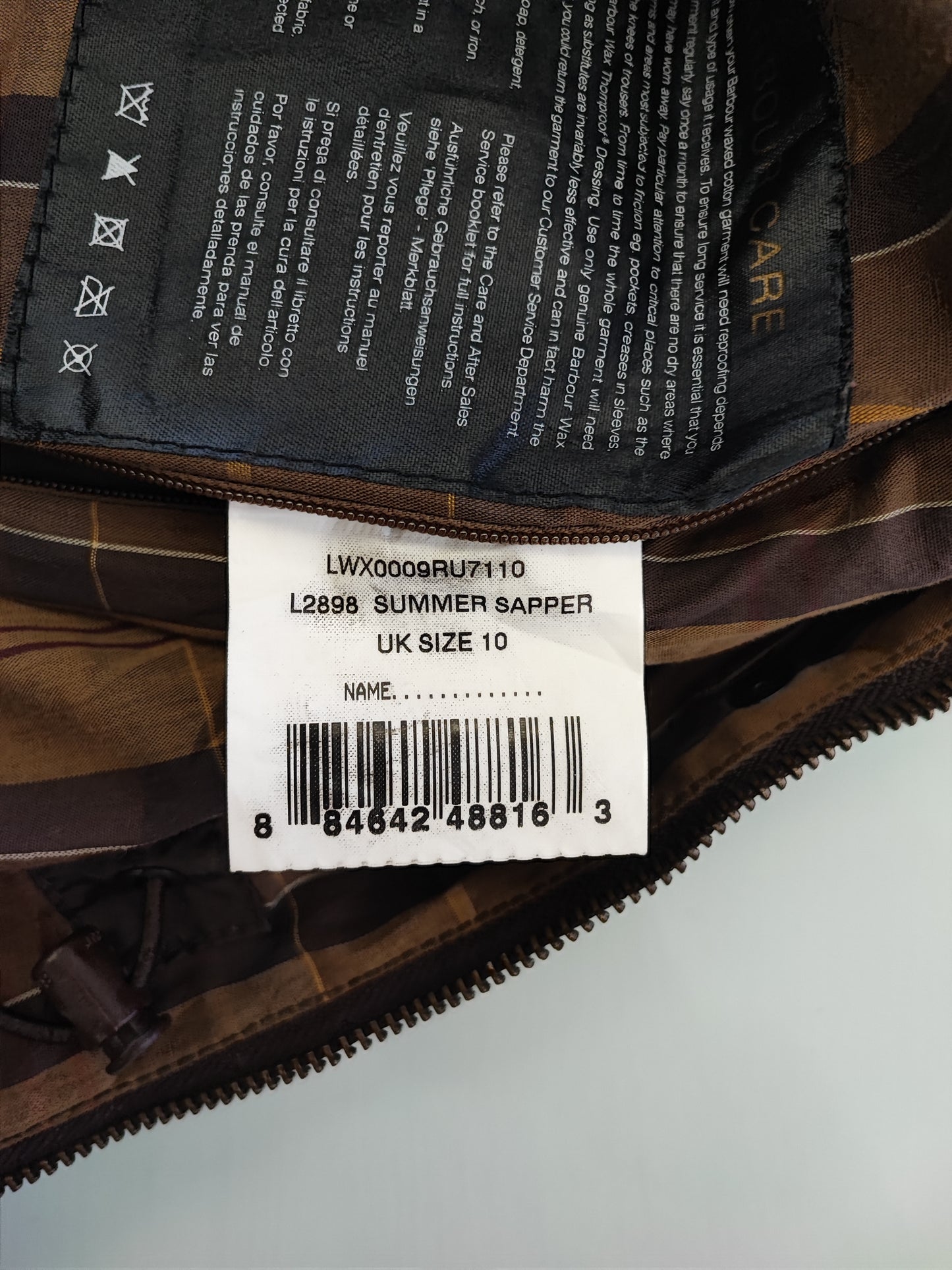 Giacca Barbour marrone cerata da donna Small Uk10 Lady brown Lighweight Sapper Jacket 10