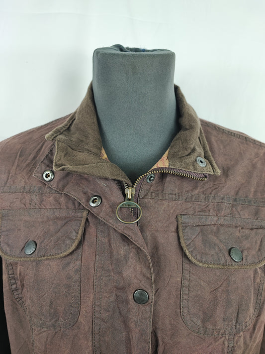 Barbour Giacca corta marrone donna cerata Utility Tg. 42/44 Lady Brown Utility wax Jacket uk14