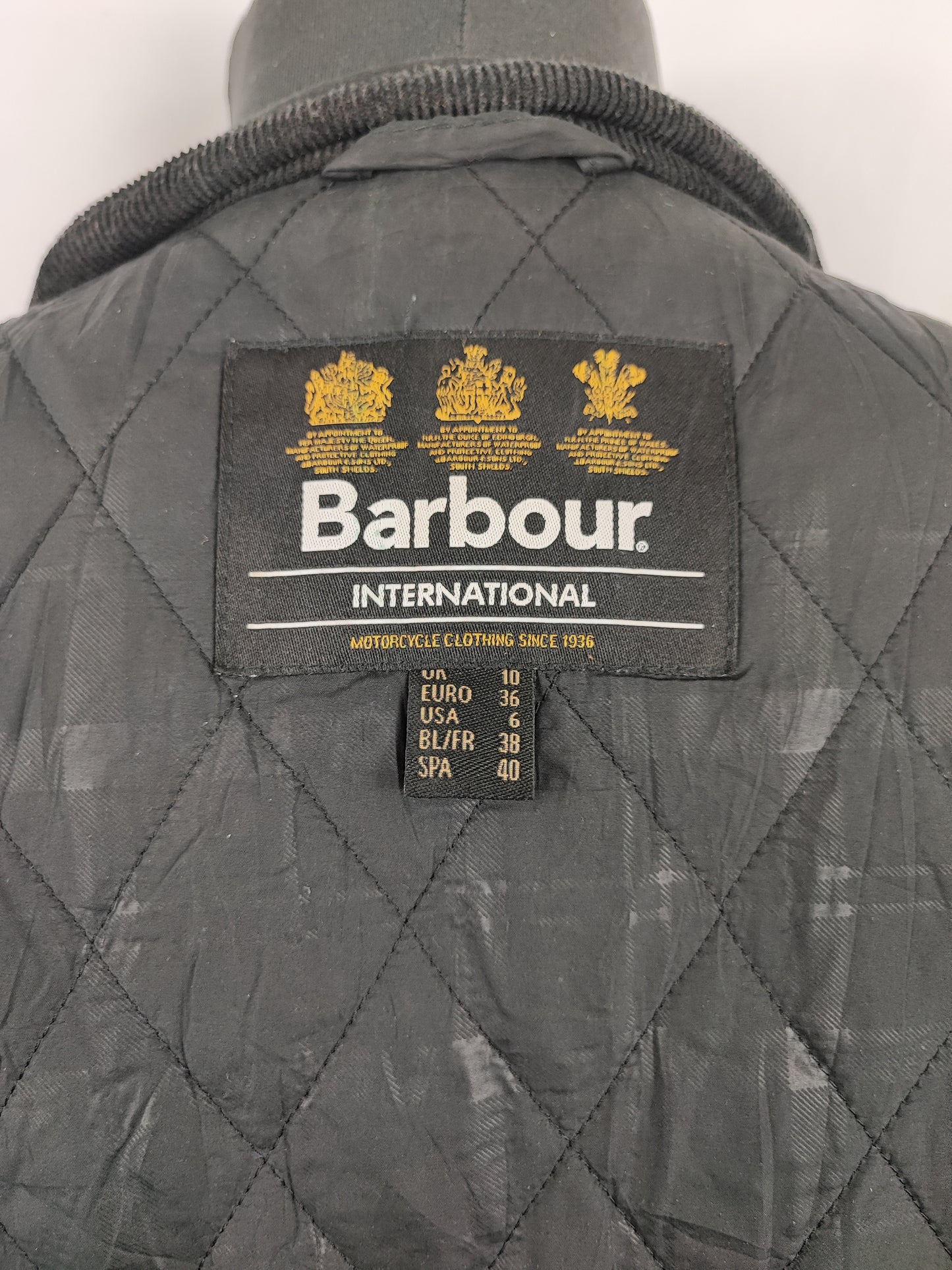Giacca Barbour nera International cerata da donna Small Uk10 Lady International trail Black uk10