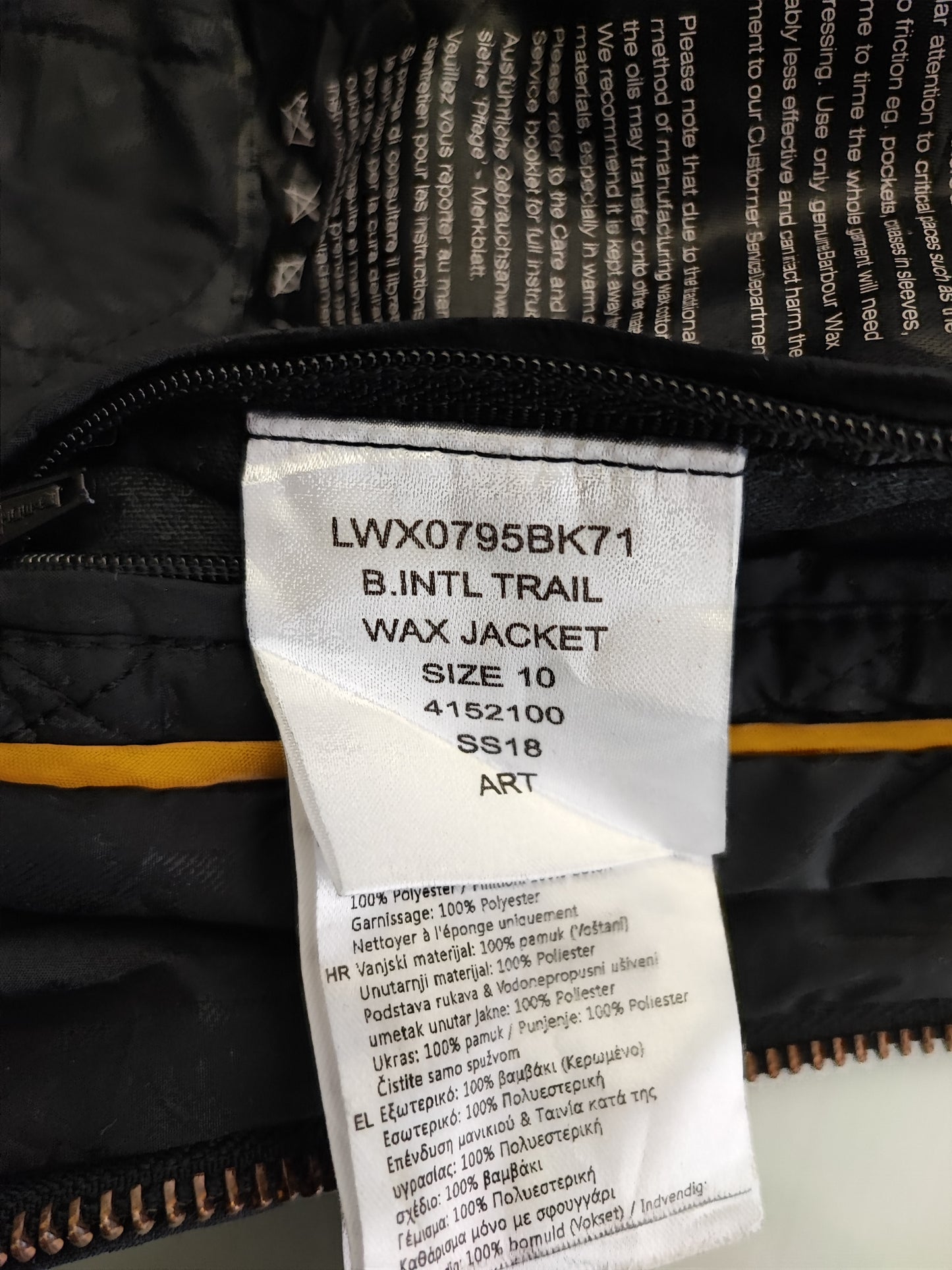 Giacca Barbour nera International cerata da donna Small Uk10 Lady International trail Black uk10