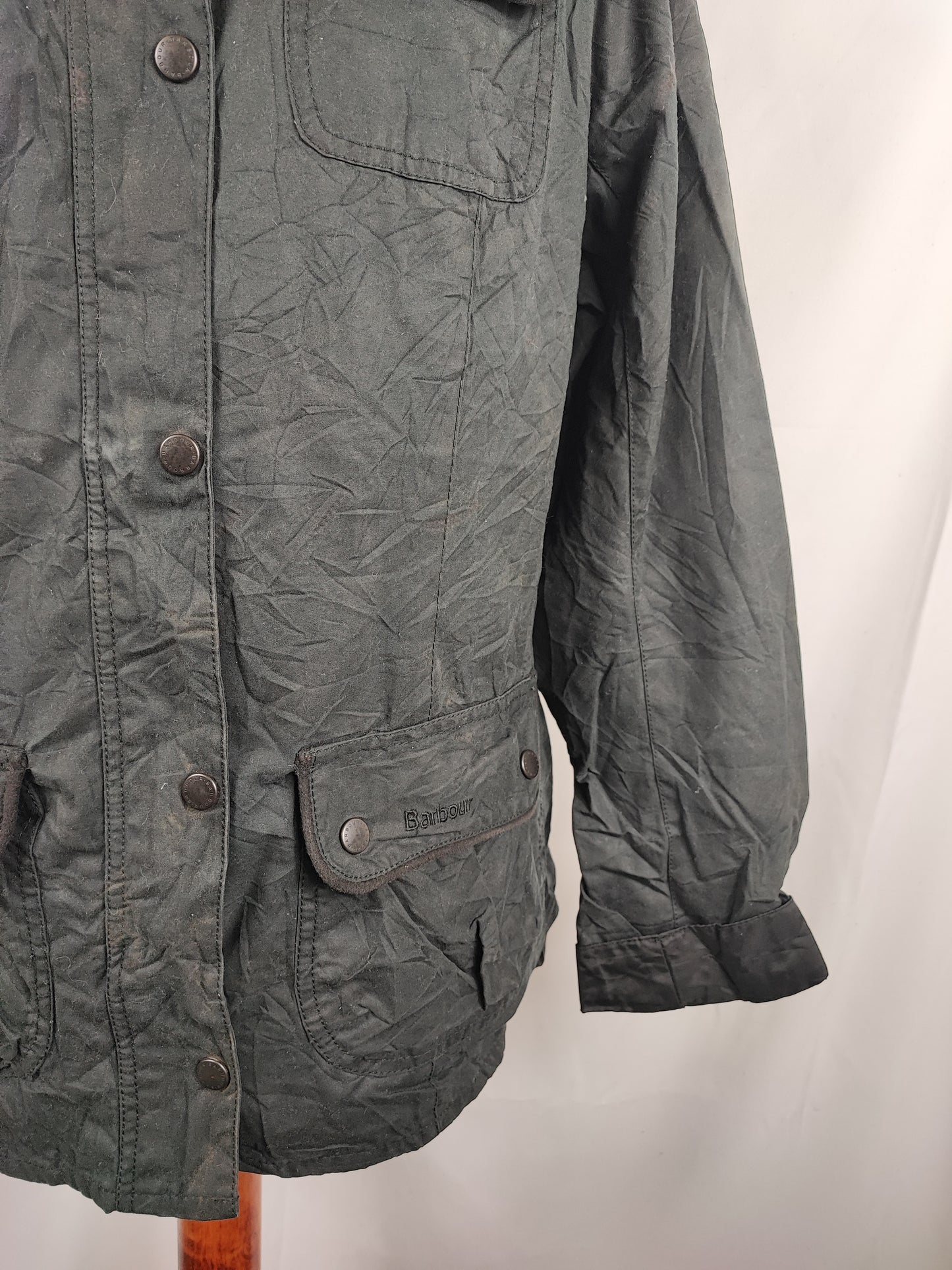 Barbour Giacca corta nera cerata Trudy Tg.44/46 Black Wax Trudy Pleated Jacket Uk16