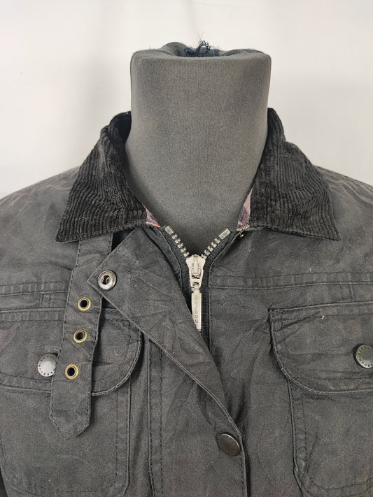 Barbour Giacca nera donna Utility Medium 42 Lady black Utility Mac wax Jacket size uk12