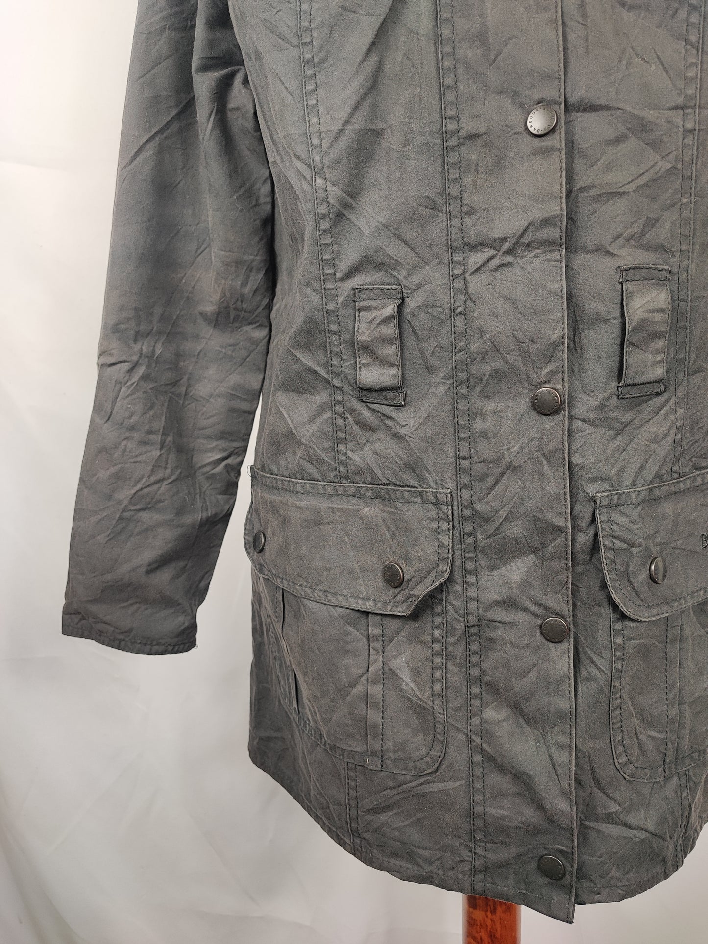 Barbour Giacca nera donna Utility Medium 42 Lady black Utility Mac wax Jacket size uk12