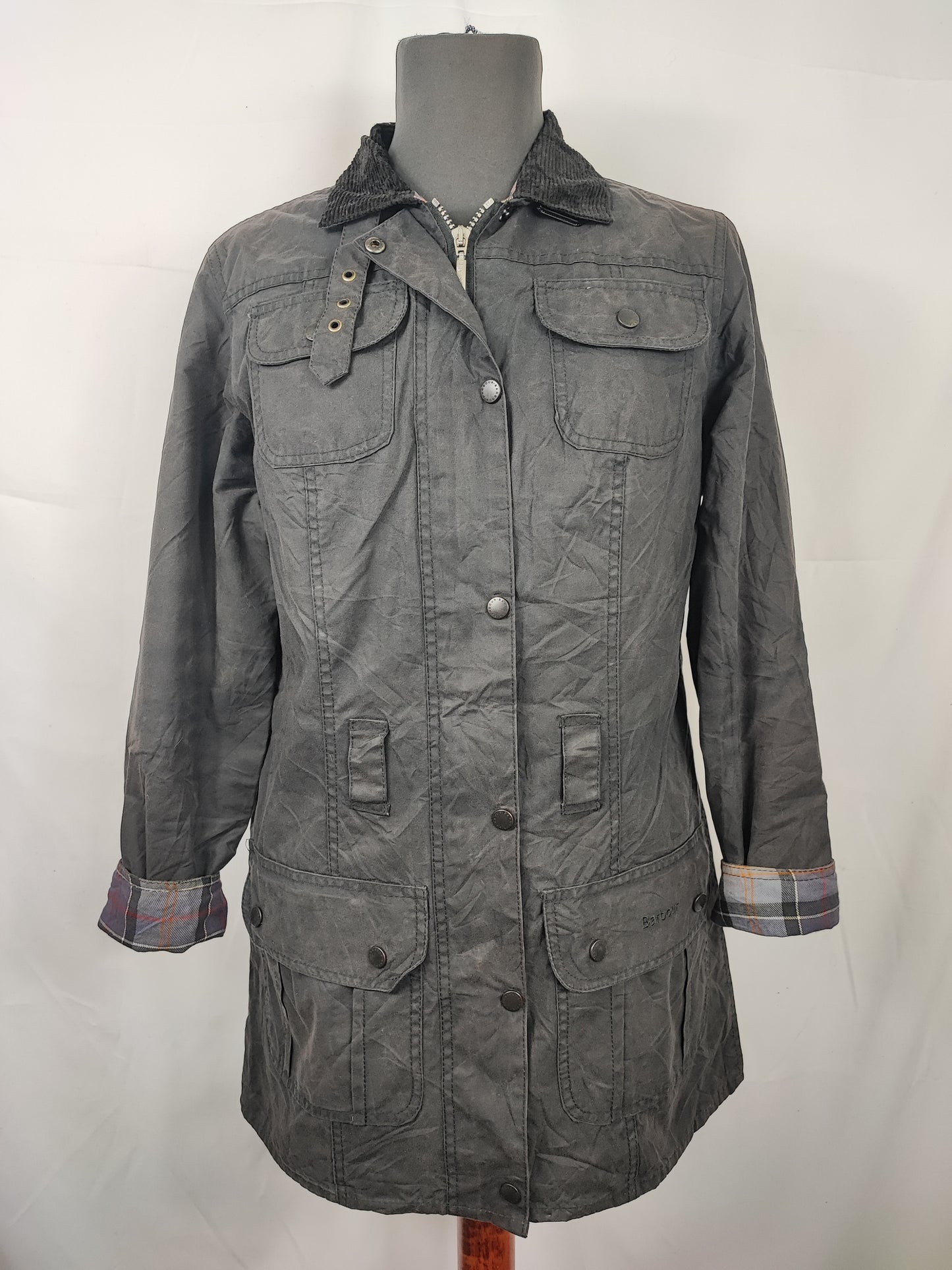 Barbour Giacca nera donna Utility Medium 42 Lady black Utility Mac wax Jacket size uk12