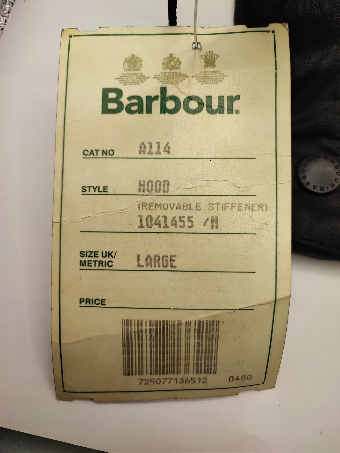 Cappuccio Barbour cerato nero A114 - Black Waxed Hood A114 One size