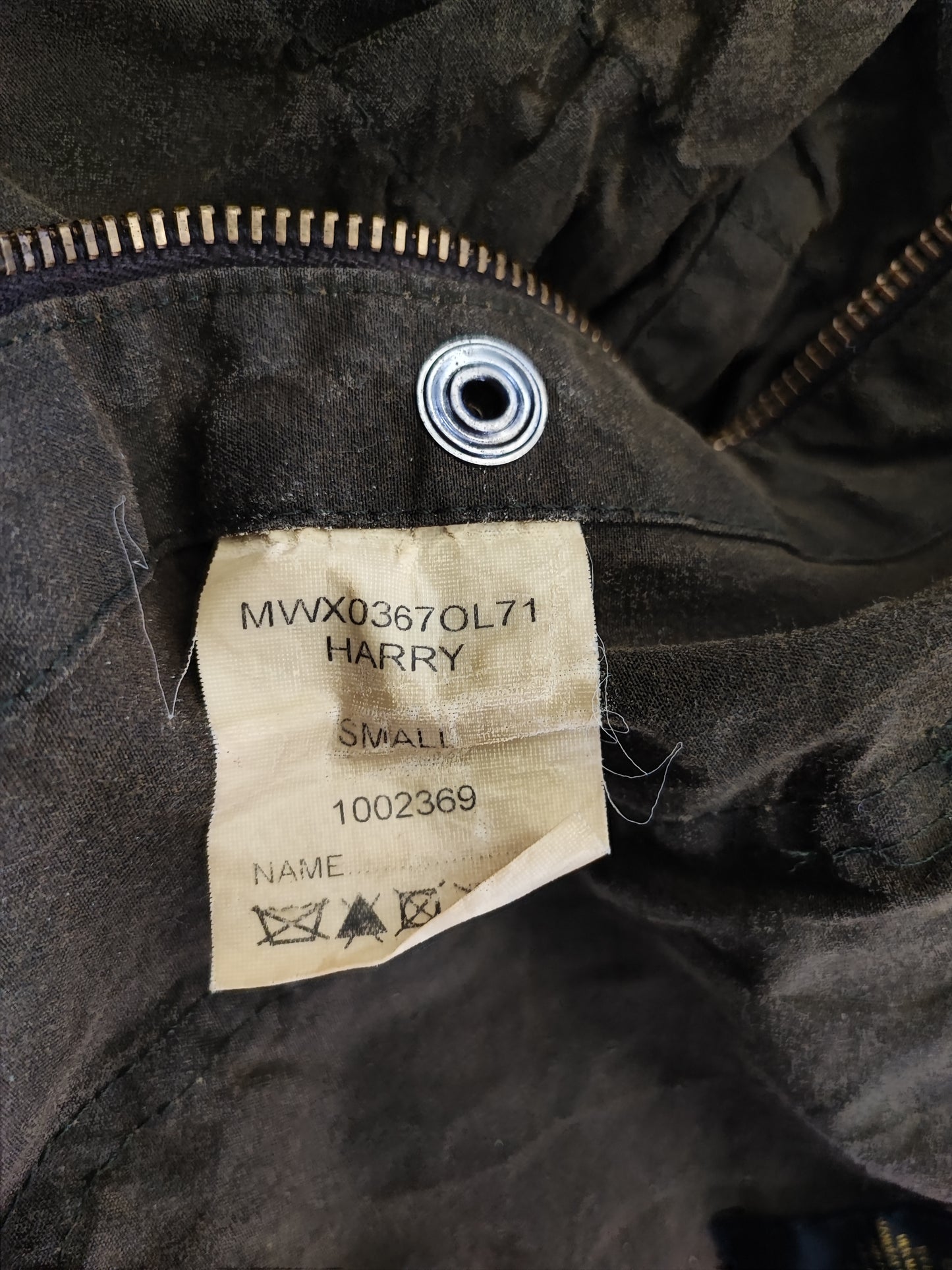 Giacca Barbour verde cerata Con cappuccio Small - Olive Wax Harry jacket with hood size S