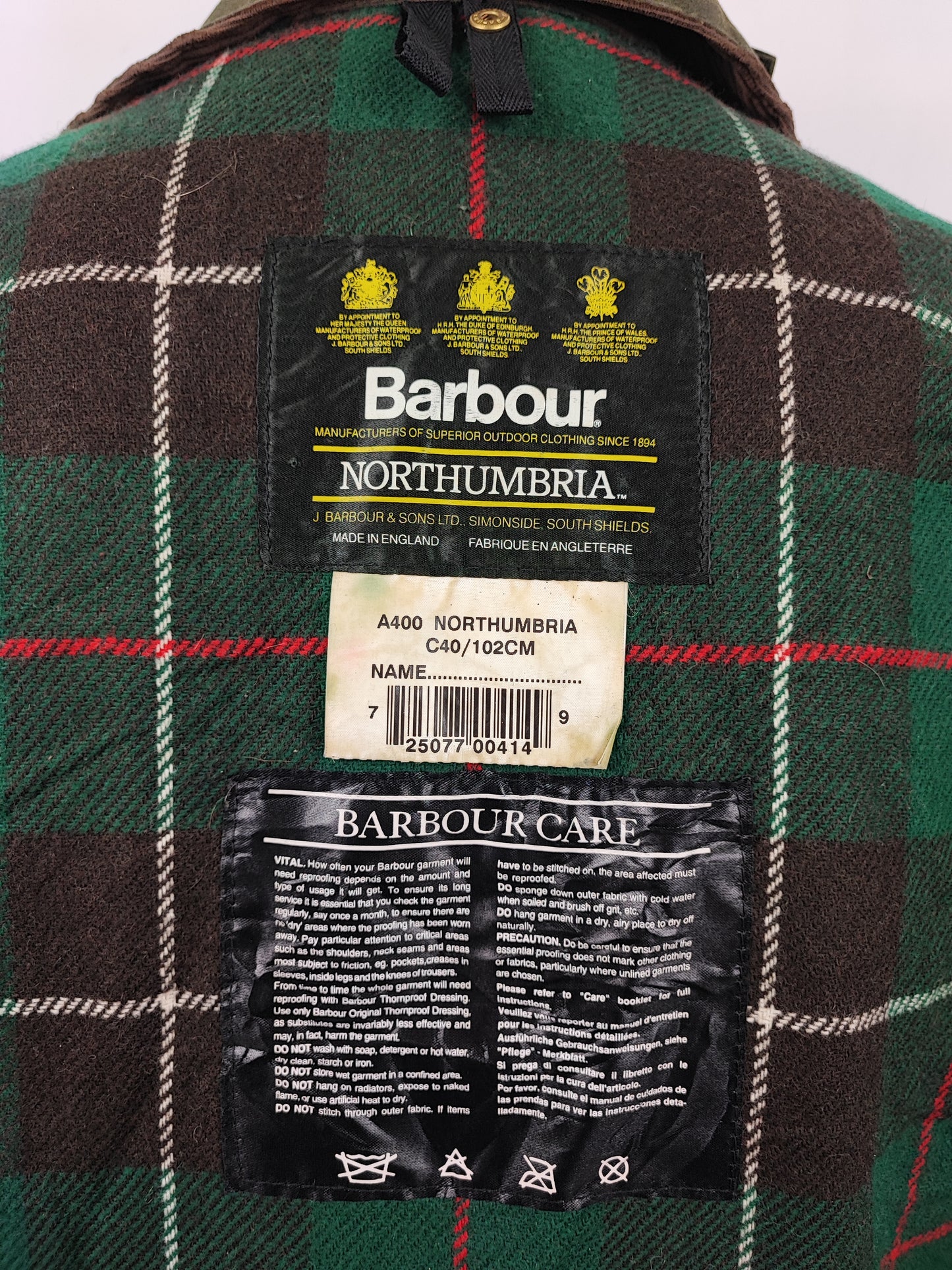 Giacca Barbour Vintage Northumbria C40/102cm-Green Waxed Northumbria Jacket Size Medium/Large