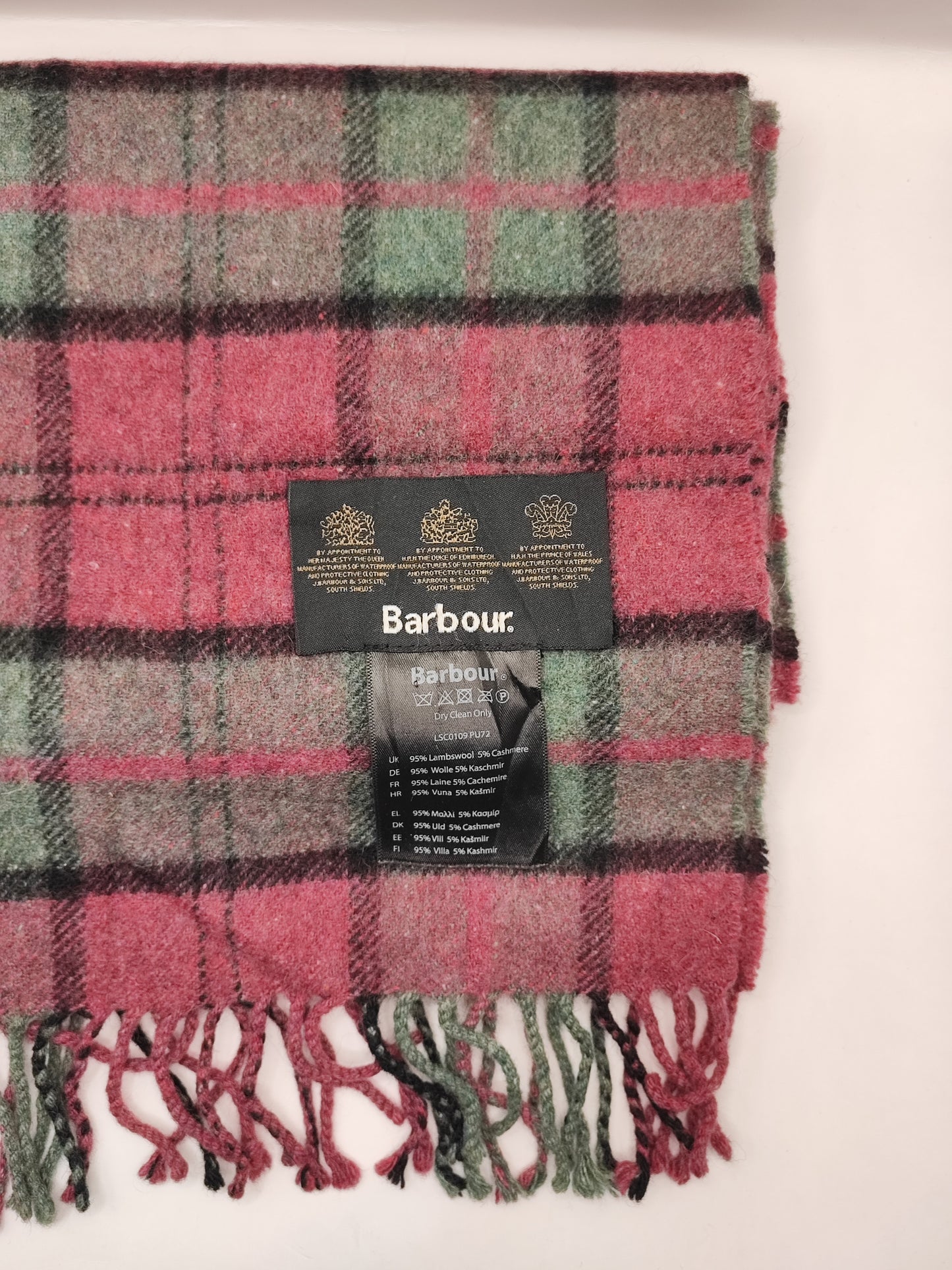 Sciarpa Barbour in lana rosa tartan