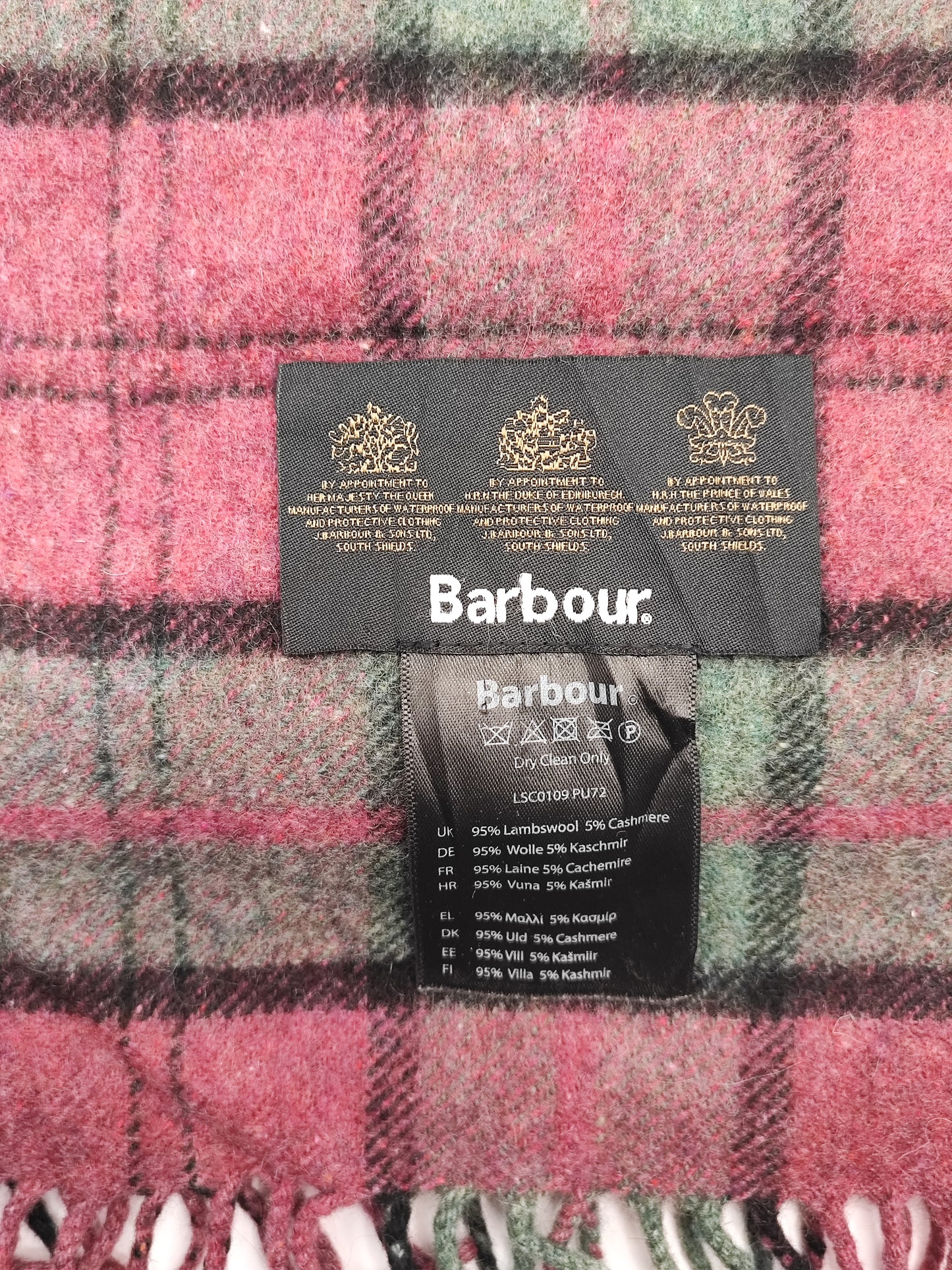 Sciarpa Barbour in lana rosa tartan