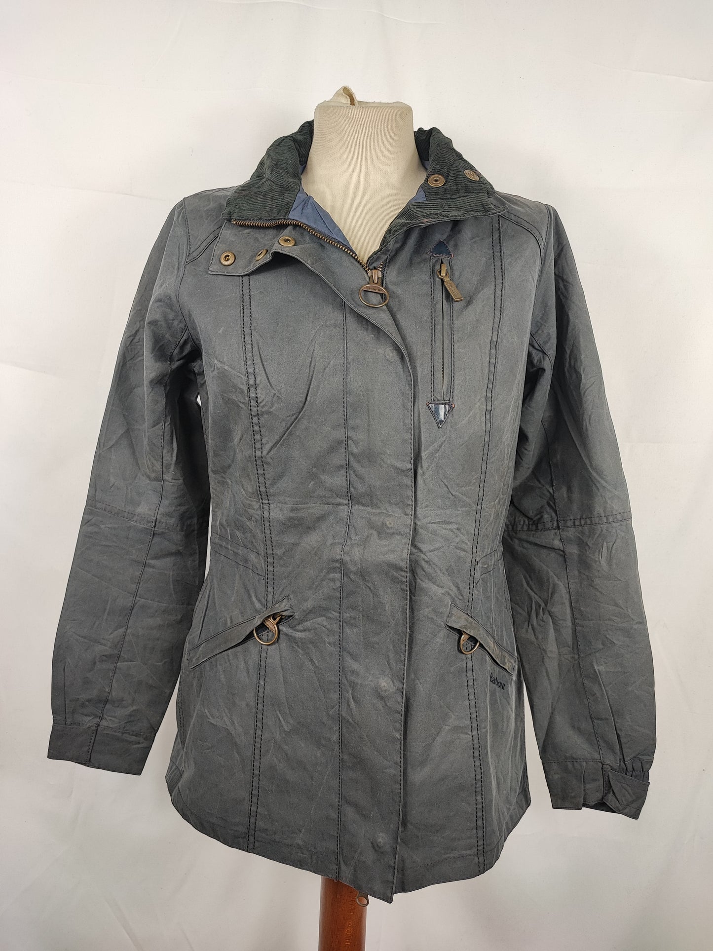 Giacca Barbour donna Badminton blu cerata UK8 Xsmall Navy wax Lady jacket Xsmall size Uk8