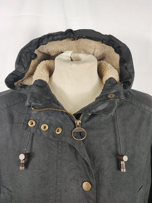 Giacca Barbour donna nero cerata e imbottita Uk12 tg. 42 Medium Kelsall Black Wax jacket size uk12