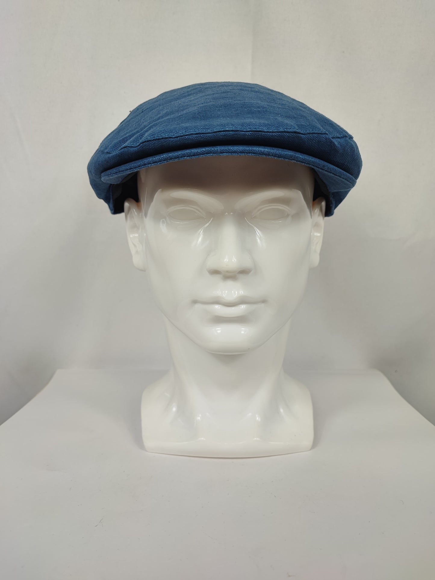 Coppola nuova inglese liscia in Lino blu jeans - New English Denim blue Linen Flat Cap