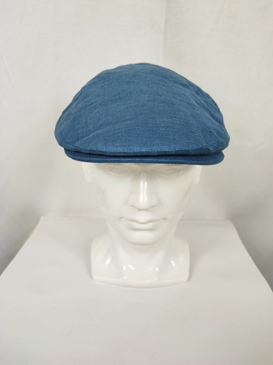 Coppola nuova inglese liscia in Lino blu jeans -  New English Denim blue Linen Flat Cap