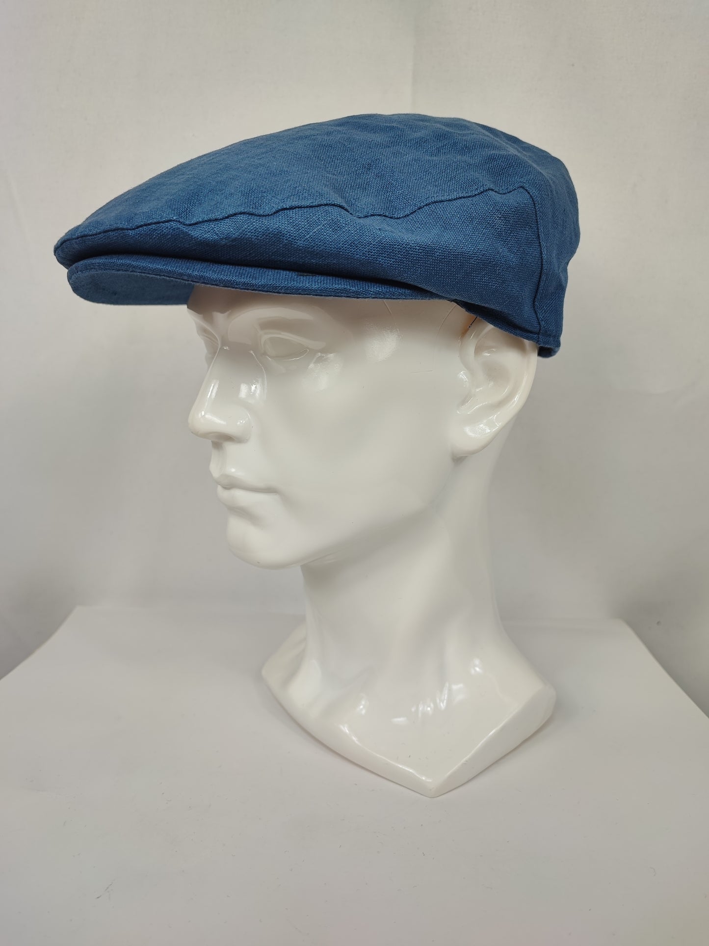 Coppola nuova inglese liscia in Lino blu jeans - New English Denim blue Linen Flat Cap