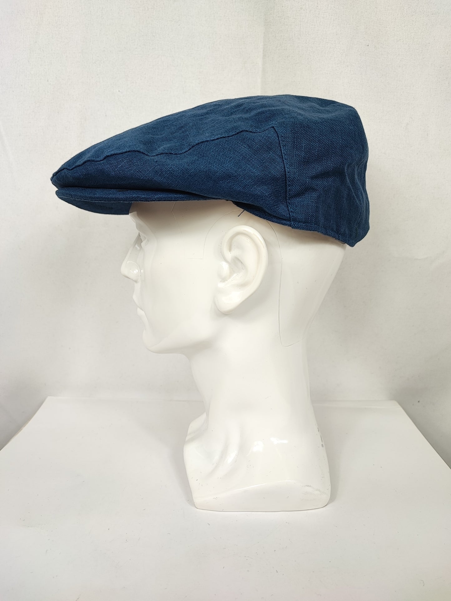 Coppola nuova inglese liscia in Lino blu jeans - New English Denim blue Linen Flat Cap