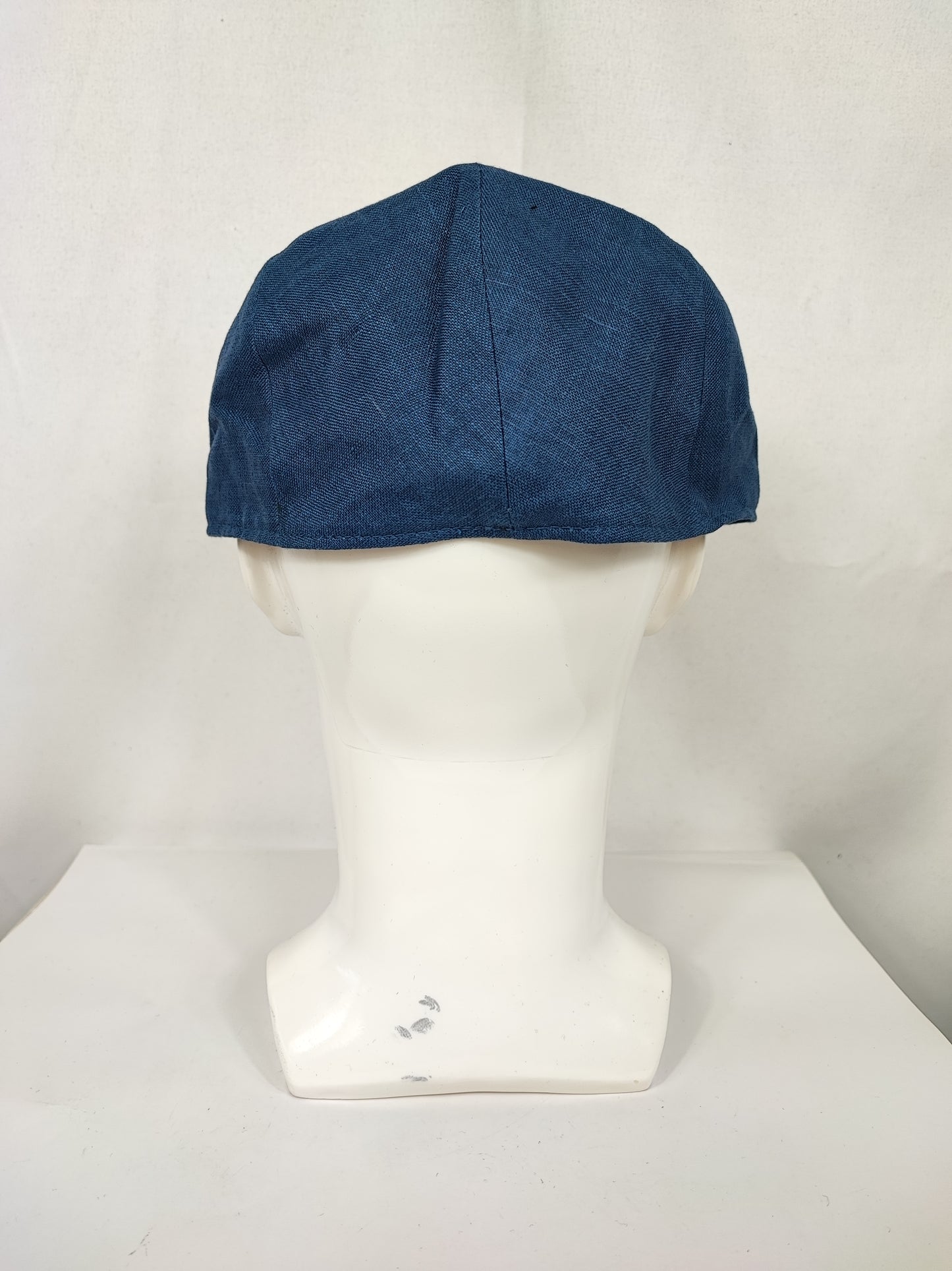 Coppola nuova inglese liscia in Lino blu jeans - New English Denim blue Linen Flat Cap
