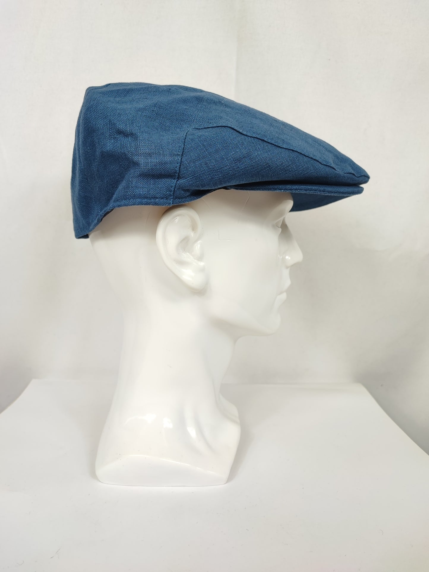 Coppola nuova inglese liscia in Lino blu jeans - New English Denim blue Linen Flat Cap