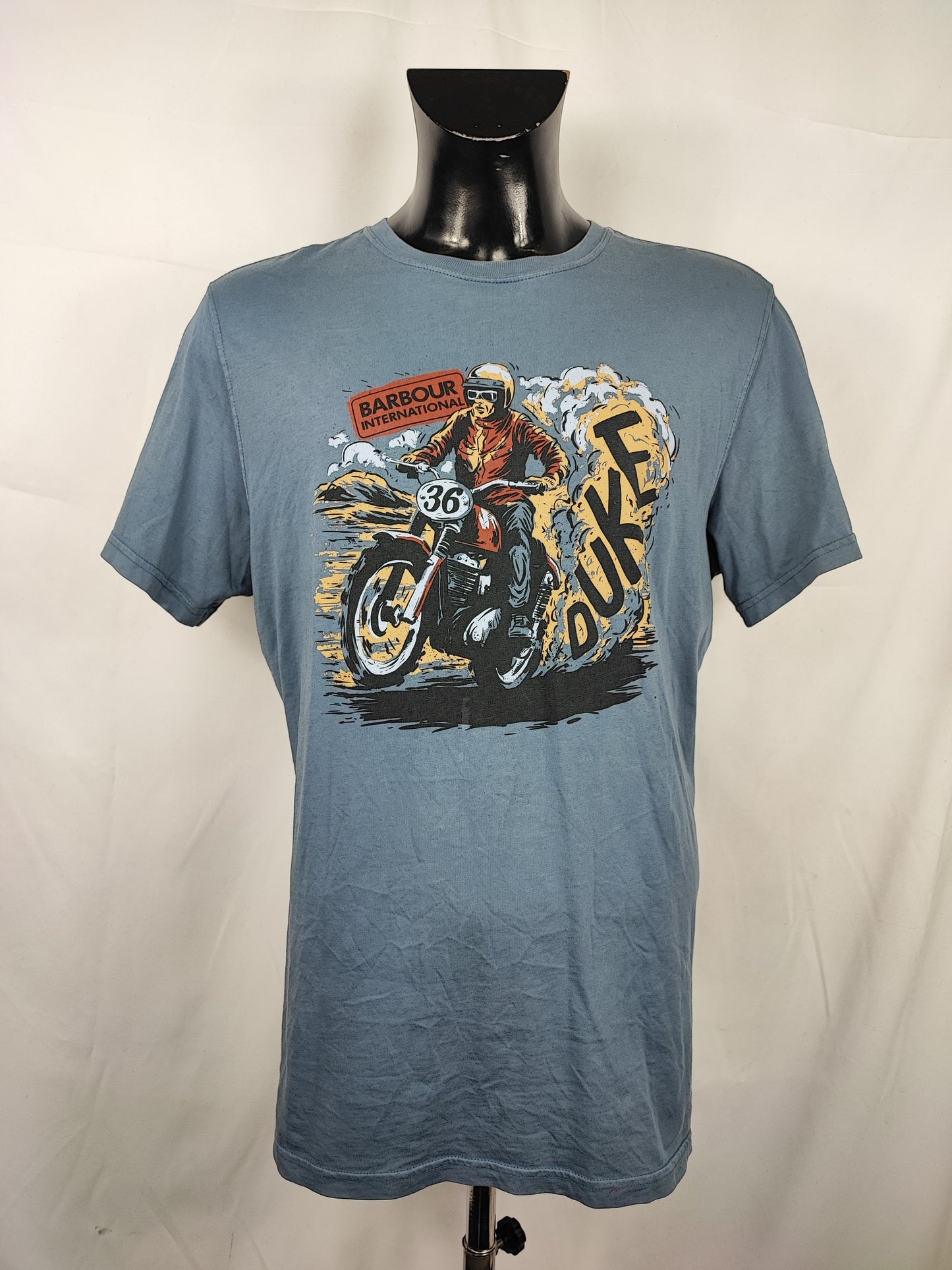 T-shirt Barbour Steve Mc Queen blu da uomo in cotone taglia Large