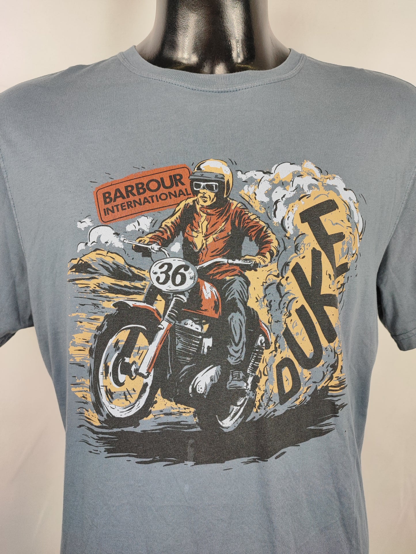 T-shirt Barbour Steve Mc Queen blu da uomo in cotone taglia Large