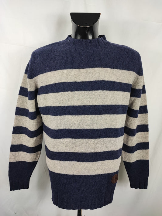 Maglione Barbour a righe Blu In lana Large - Stockman Stripe Crew Neck Blue Crew Neck Jumper Size Large