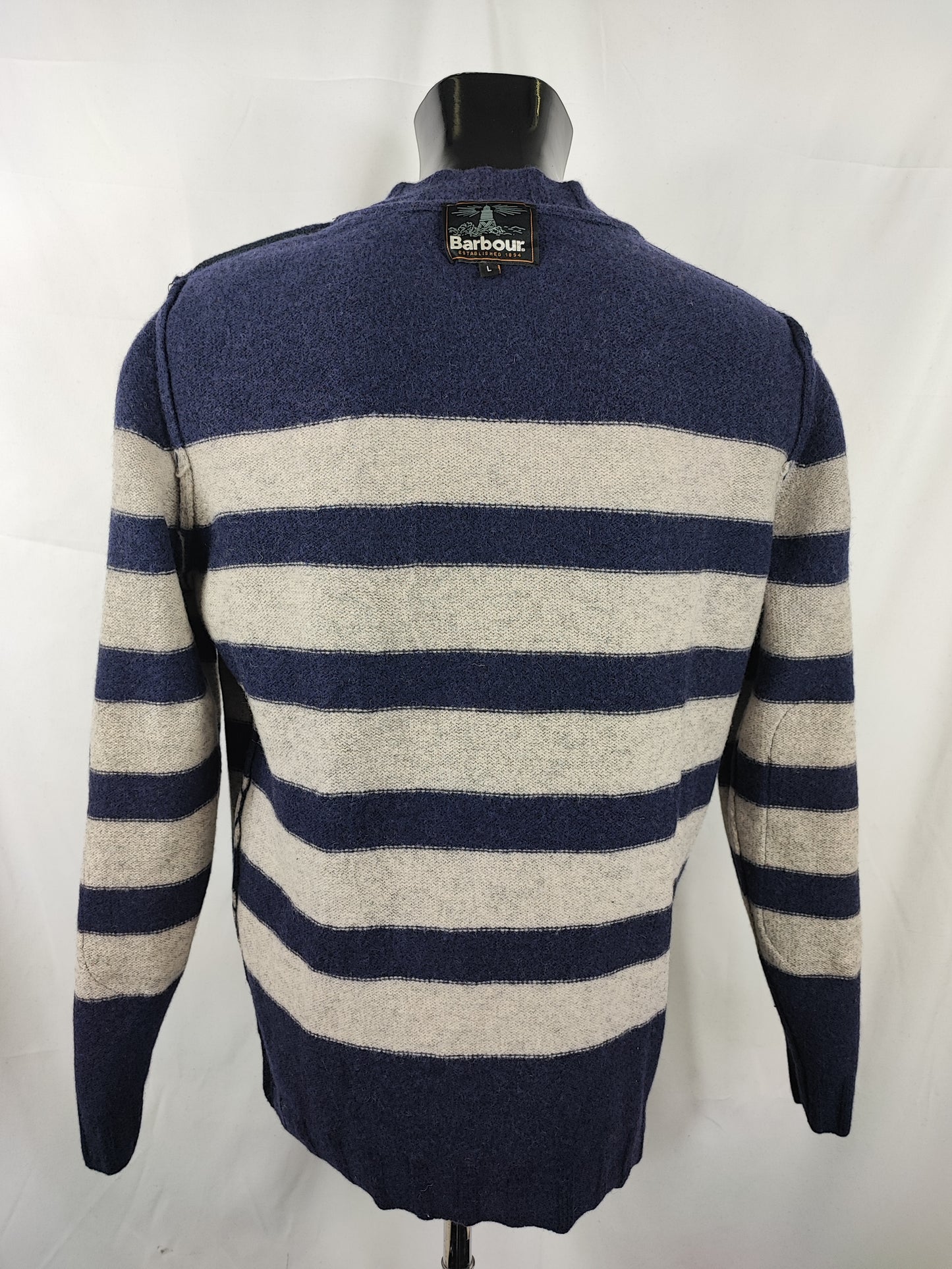 Maglione Barbour a righe Blu In lana Large - Stockman Stripe Crew Neck Blue Crew Neck Jumper Size Large