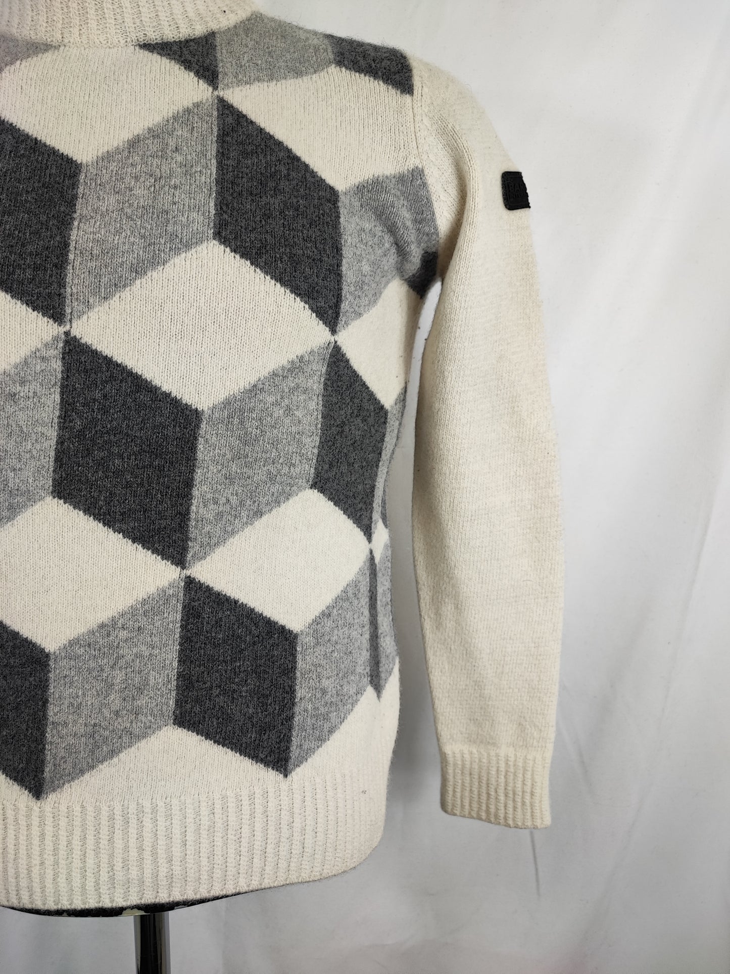 Maglione Barbour da donna in lana Uk12 Medium - Lady White wool cubes Jumper size uk12