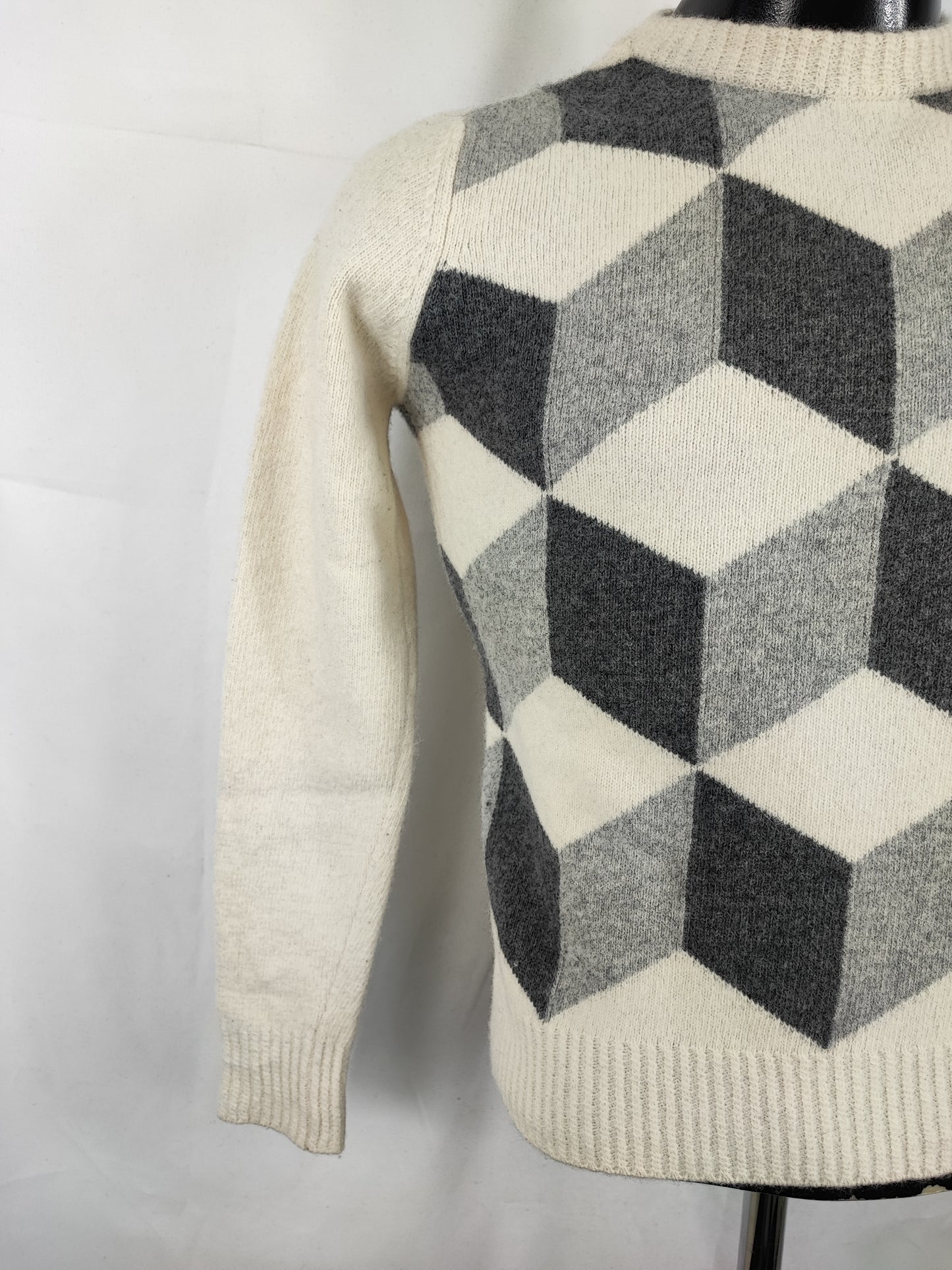 Maglione Barbour da donna in lana Uk12 Medium - Lady White wool cubes Jumper size uk12