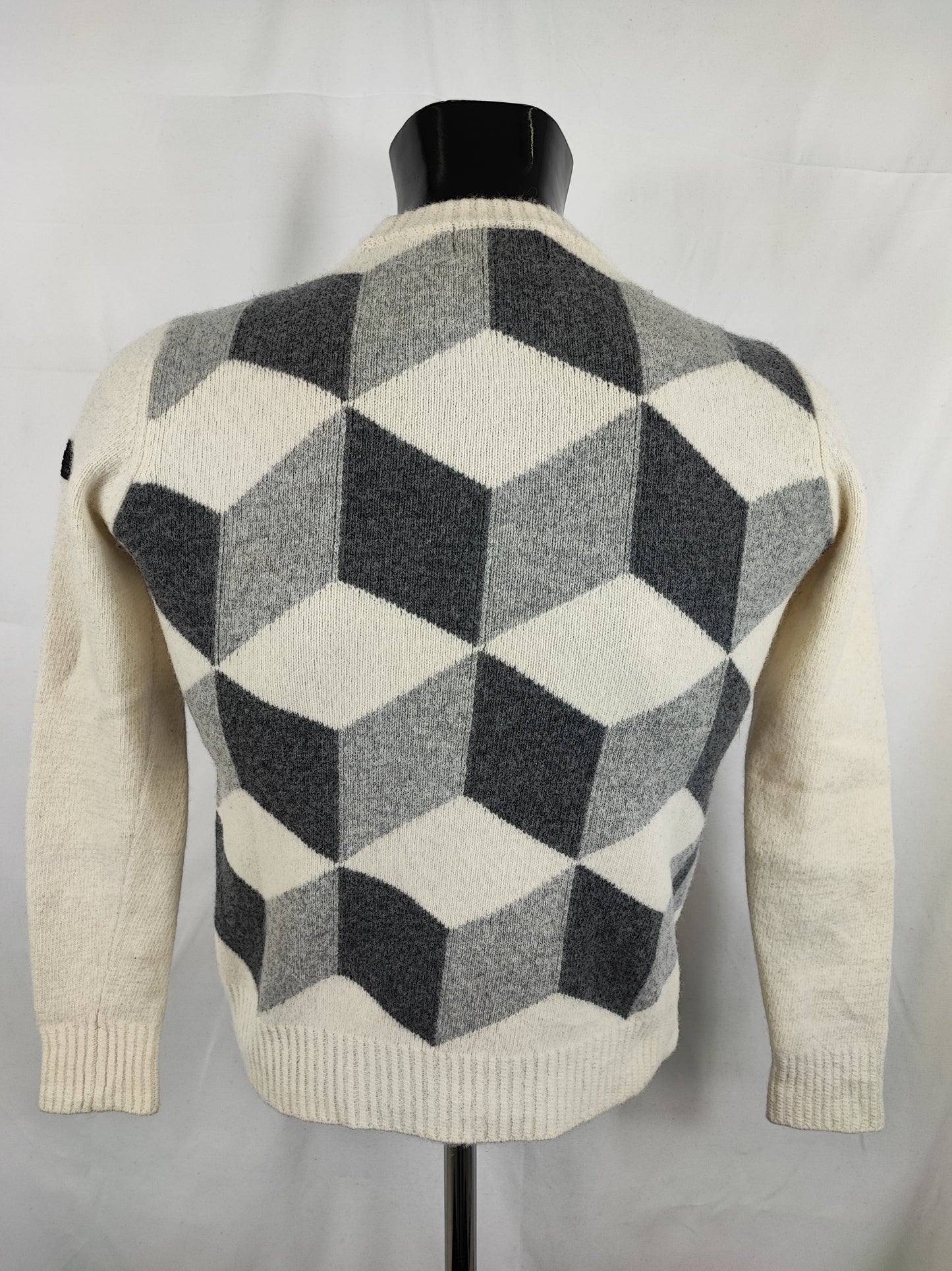 Maglione Barbour da donna in lana Uk12 Medium - Lady White wool cubes Jumper size uk12