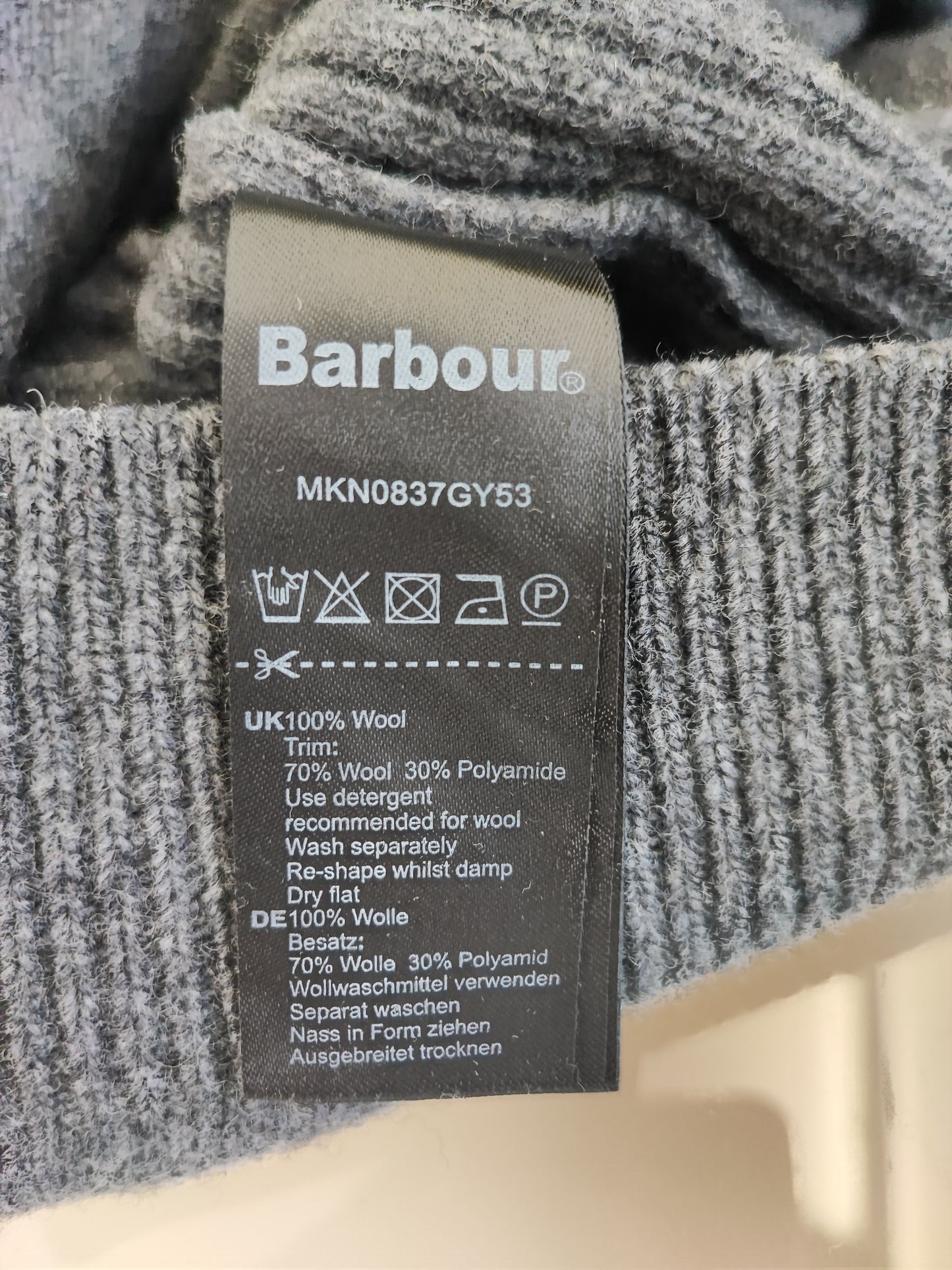 Maglione Barbour da uomo in lana grigio XL - Man Wool Grey Jumper Size XLarge