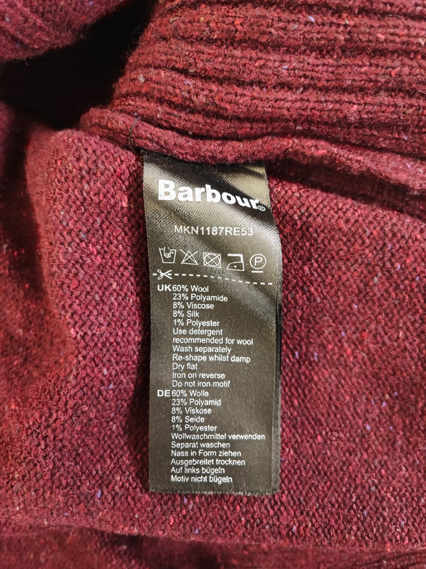 Maglione Barbour da uomo in lana Bordeaux Medium