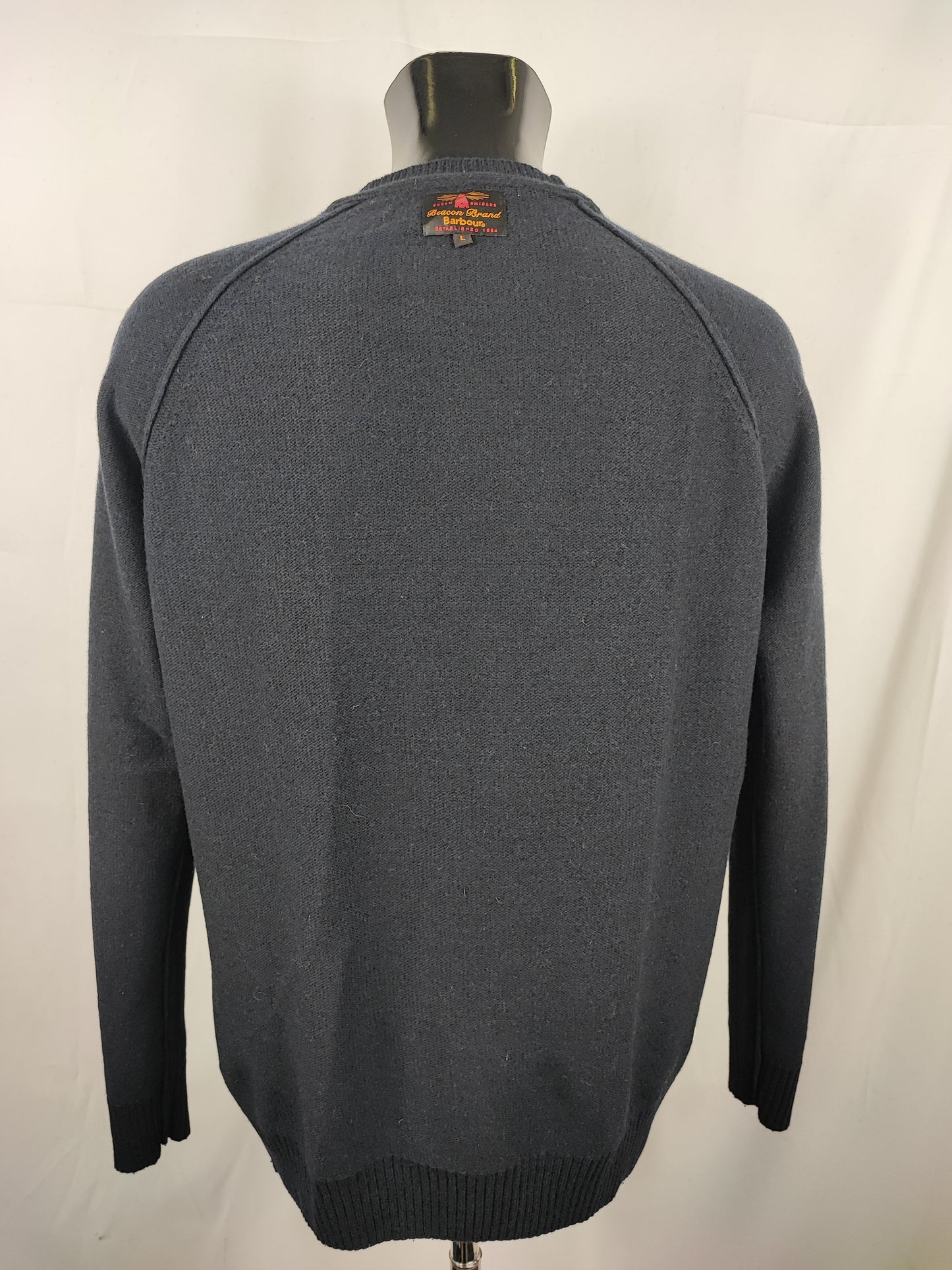 Maglione Barbour da uomo in lana Blu L -Man Lambswool Navy Jumper Size Large