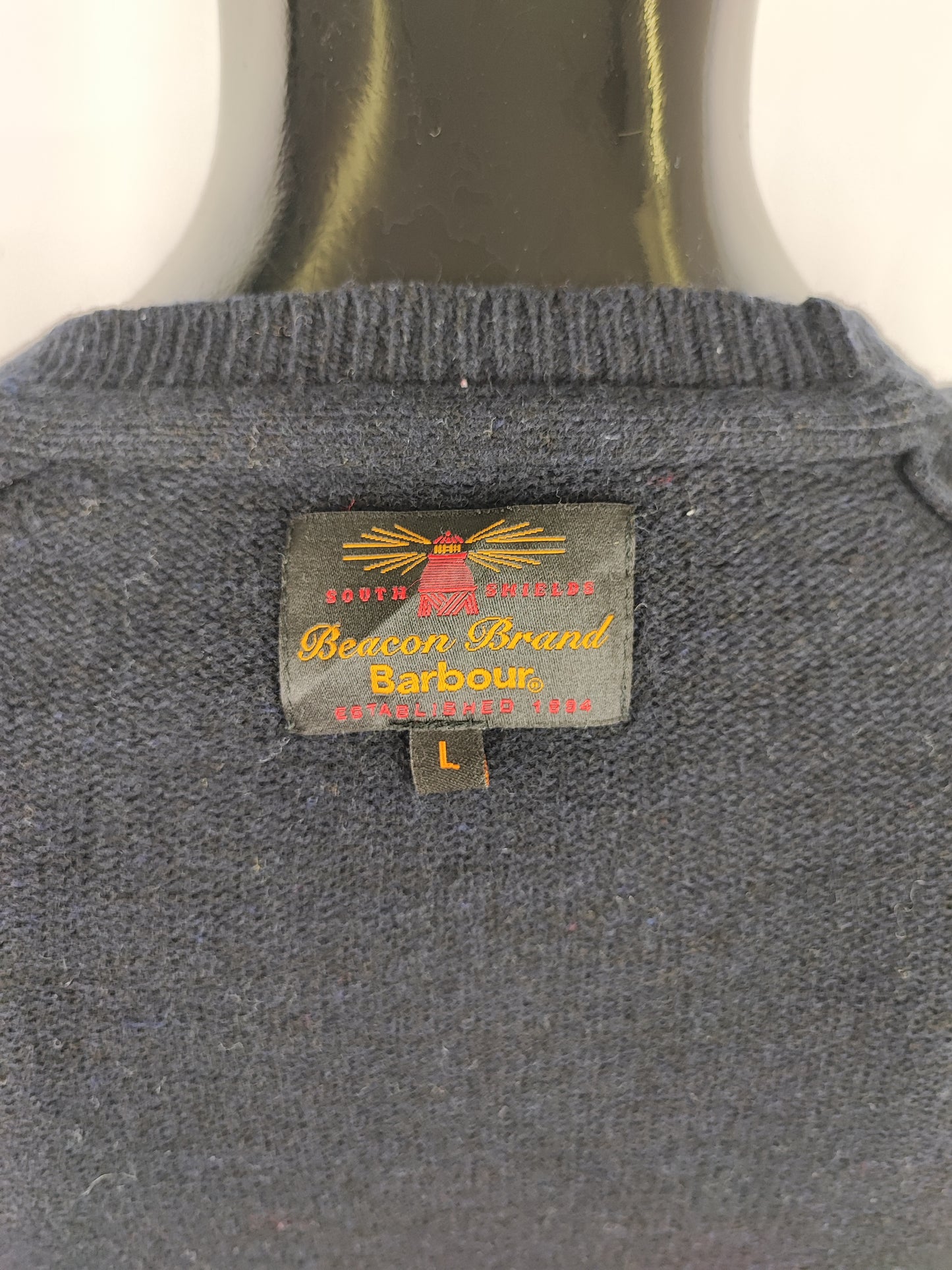 Maglione Barbour da uomo in lana Blu L -Man Lambswool Navy Jumper Size Large