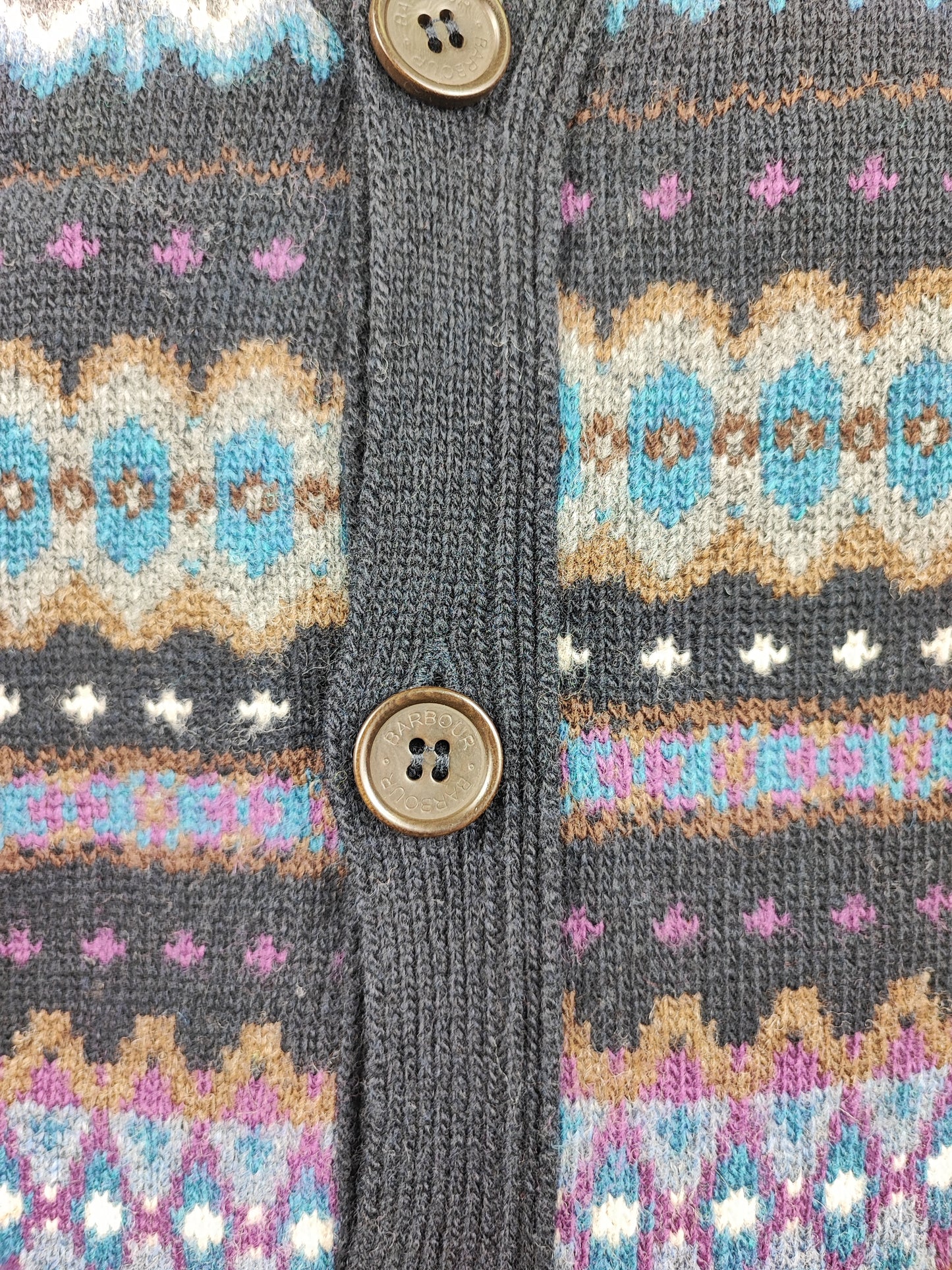 Maglione Barbour da uomo in lana Blu L -Man Mildon Fair Isle Navy Jumper Size Large