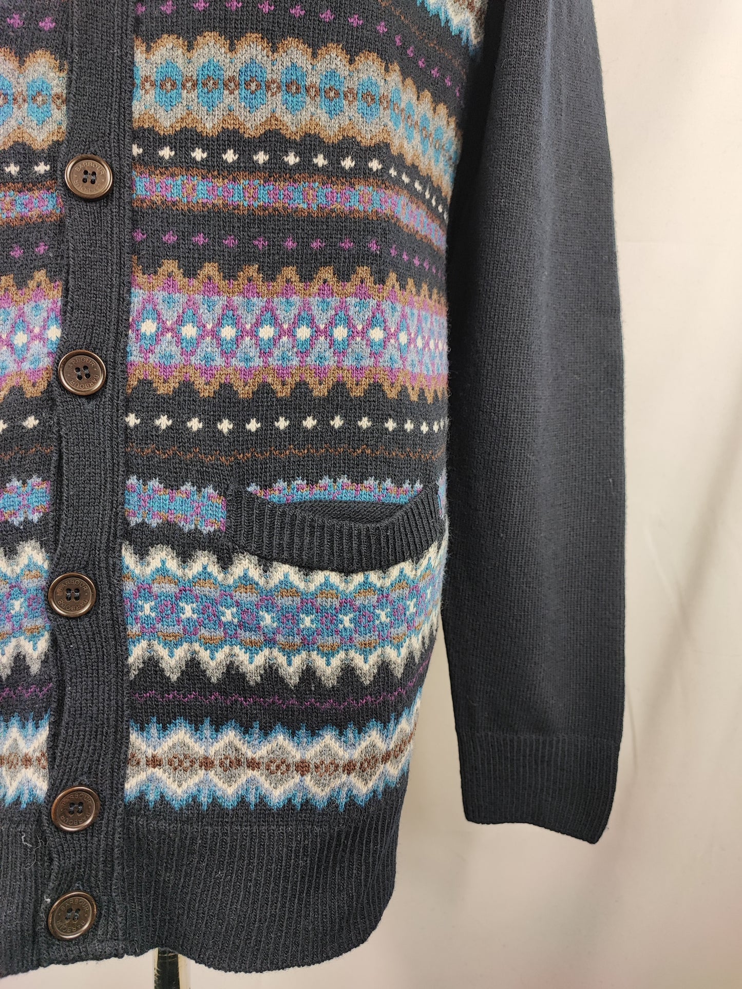 Maglione Barbour da uomo in lana Blu L -Man Mildon Fair Isle Navy Jumper Size Large
