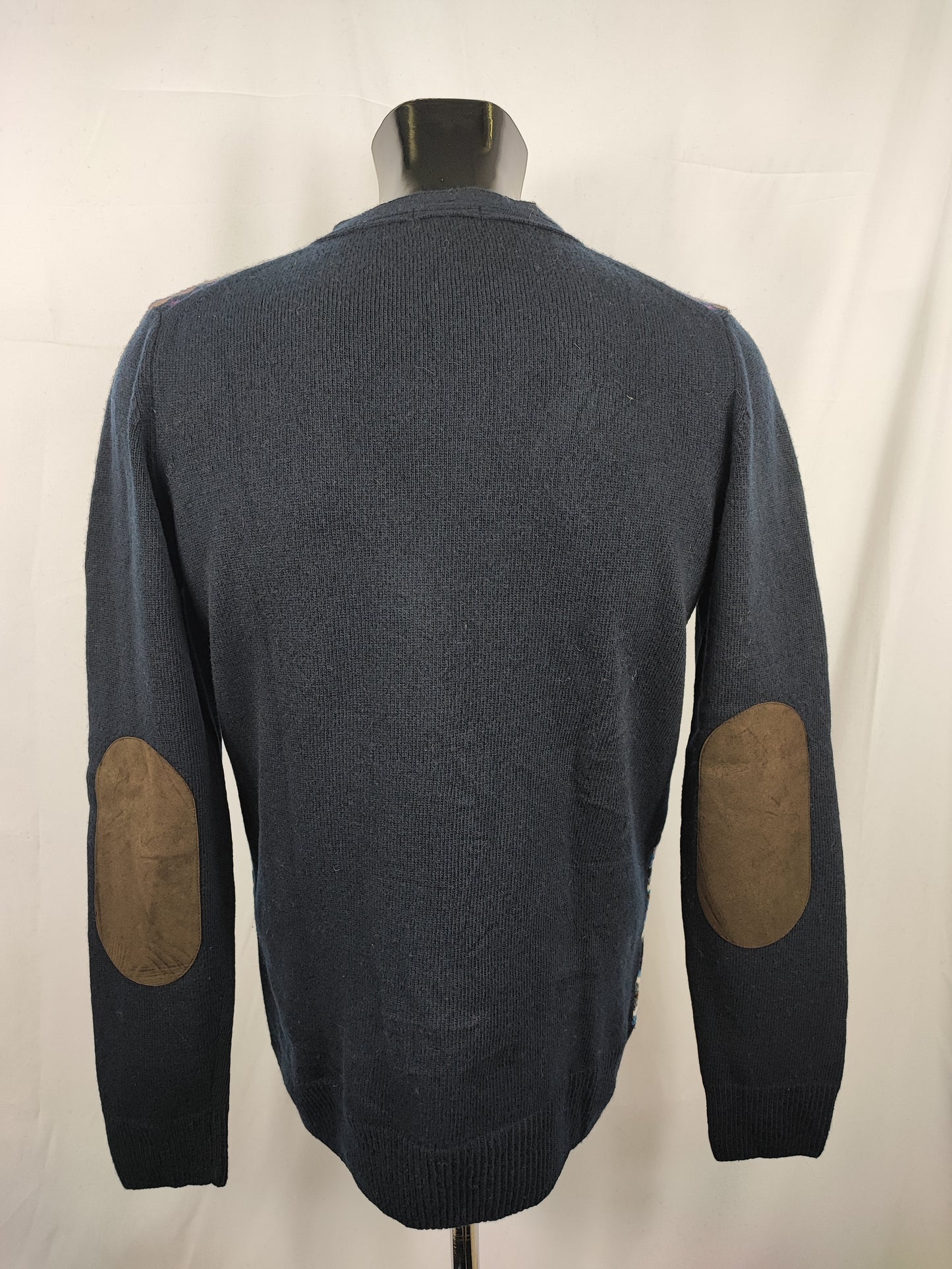 Maglione Barbour da uomo in lana Blu L -Man Mildon Fair Isle Navy Jumper Size Large