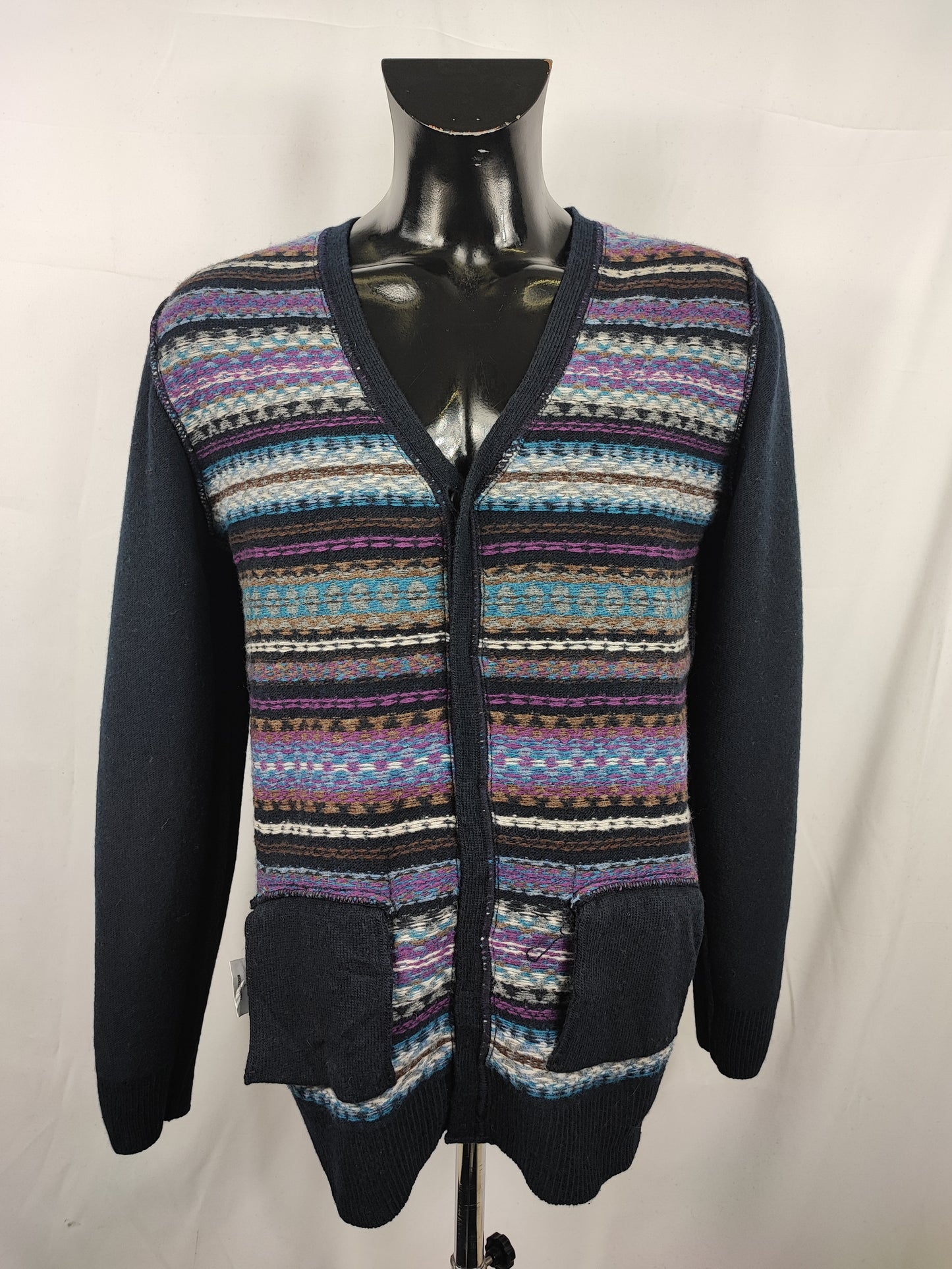 Maglione Barbour da uomo in lana Blu L -Man Mildon Fair Isle Navy Jumper Size Large