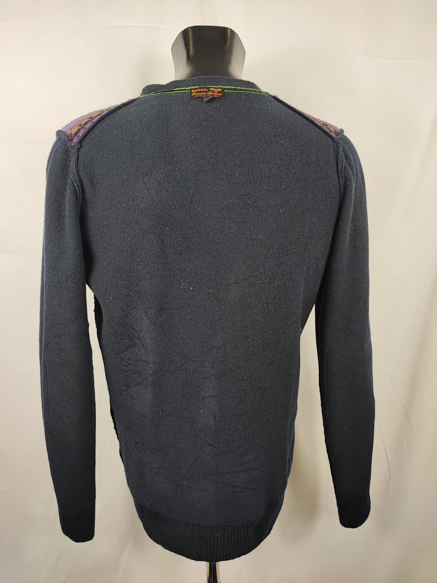 Maglione Barbour da uomo in lana Blu L -Man Mildon Fair Isle Navy Jumper Size Large