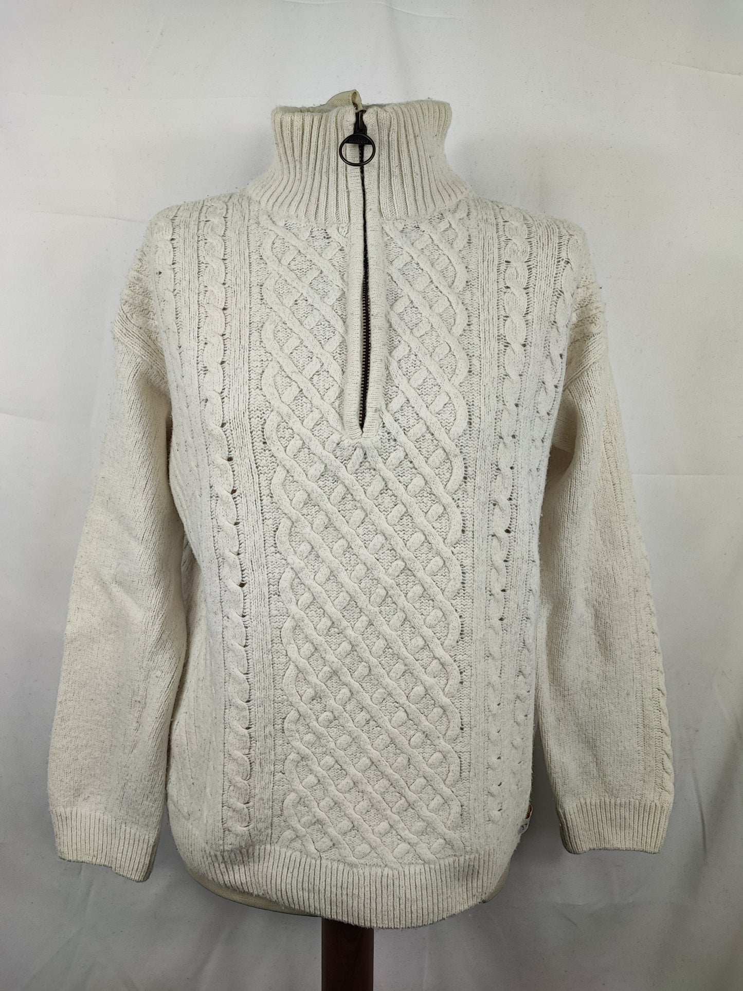 Maglione Barbour da donna in lana Bianco uk10 small -Lady White Wool Jumper Size Small